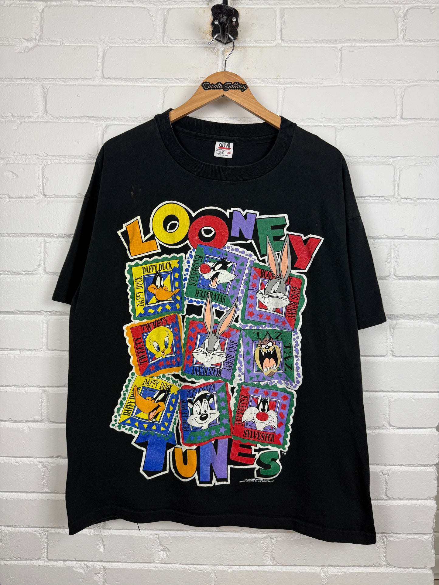 Vintage 1994 Looney Tunes Stamp Characters Bugs Taz Tweety Daffy Cartoon T Shirt Size XXL