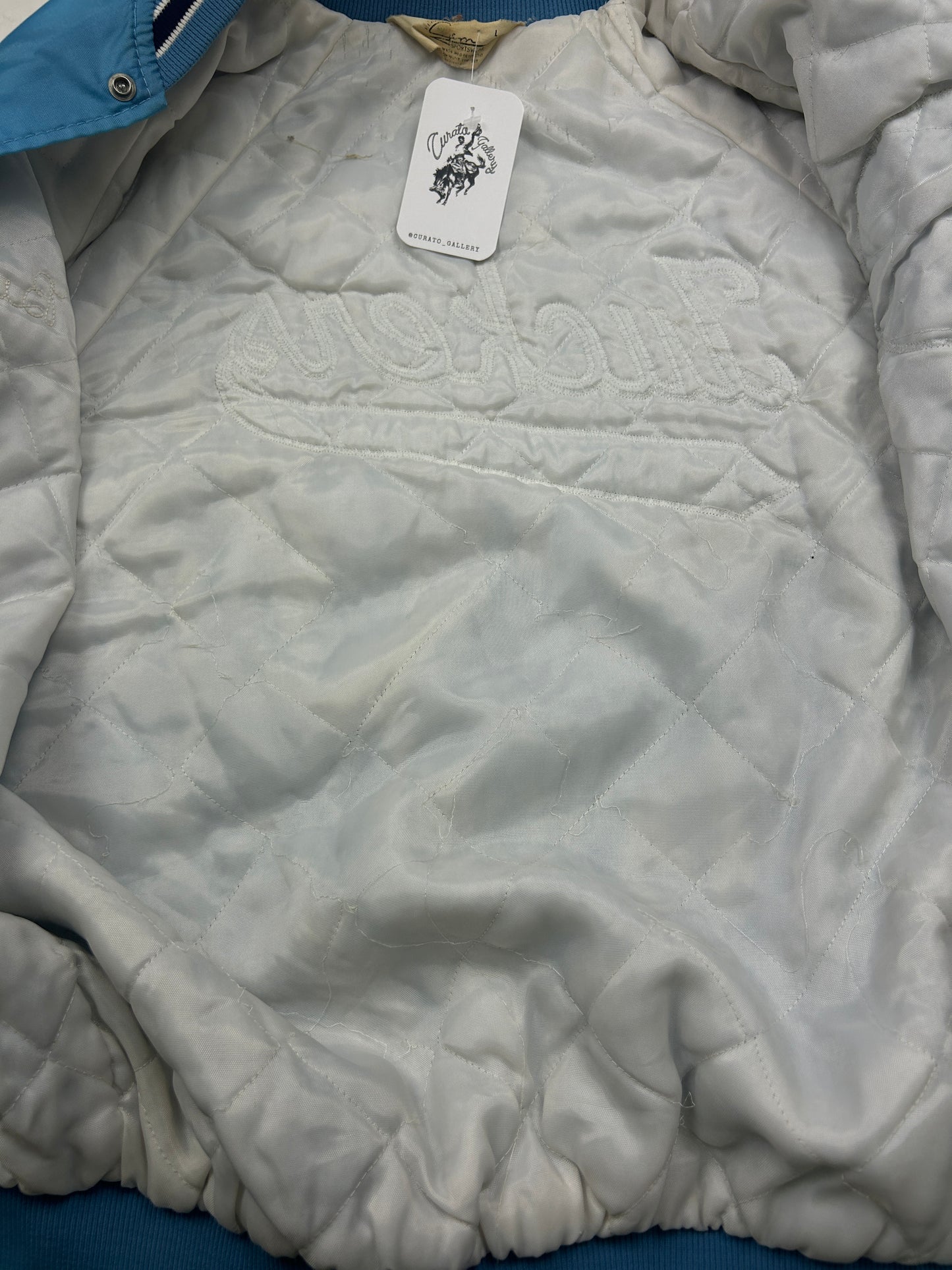 Vintage 1981 Luckers Chain Stitched Two Tone Satin bomber Jacket Size L 80s