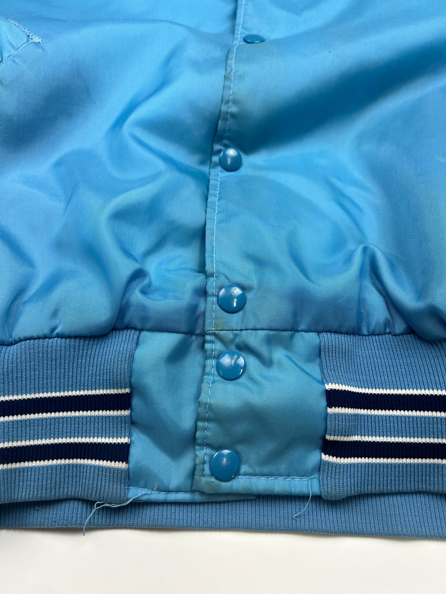 Vintage 1981 Luckers Chain Stitched Two Tone Satin bomber Jacket Size L 80s