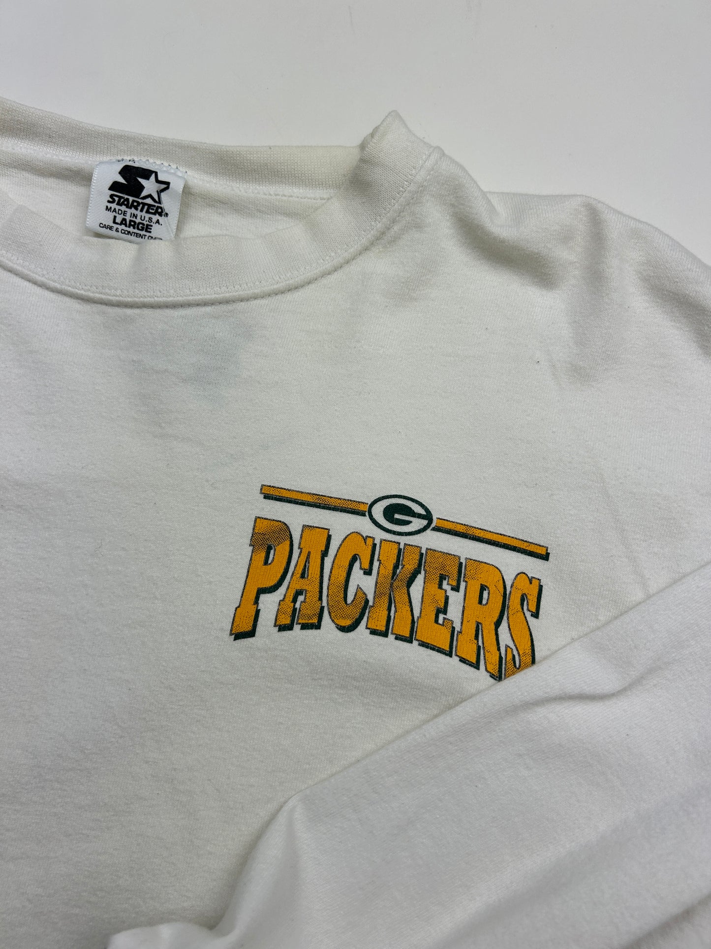 Vintage 90s Green Bay Packers NFL Sleeve Spell Out Starter Long Sleeve T Shirt Size L