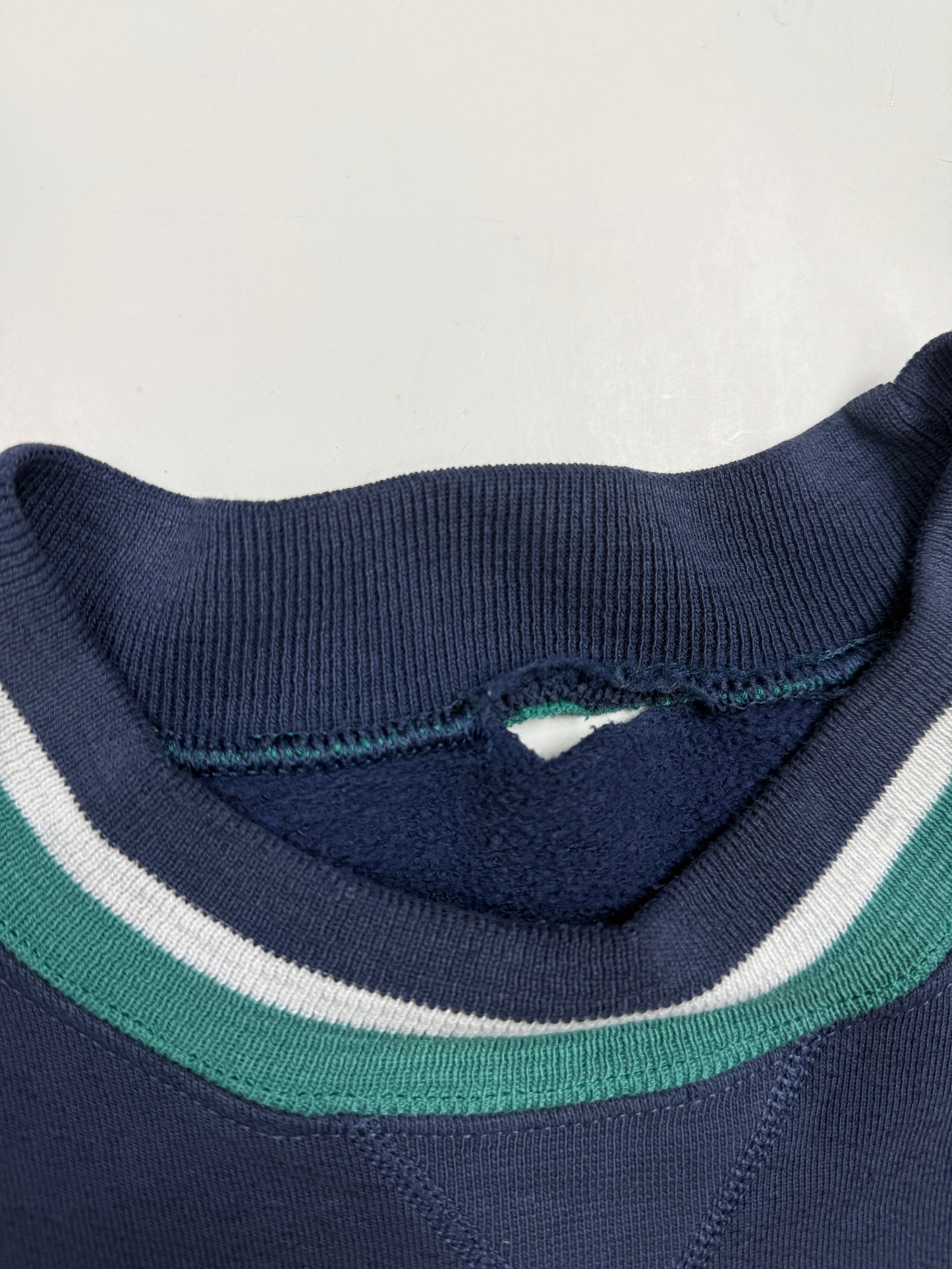 Vintage 90s Blank Striped Cuffs Navy Blue Crewneck Sweatshirt Size XL