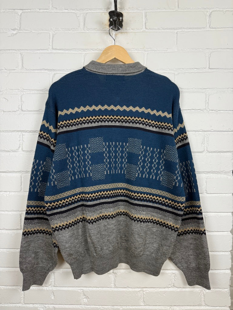Vintage Lawman Classics 1/4 Button Collared Knit Sweater Size XL