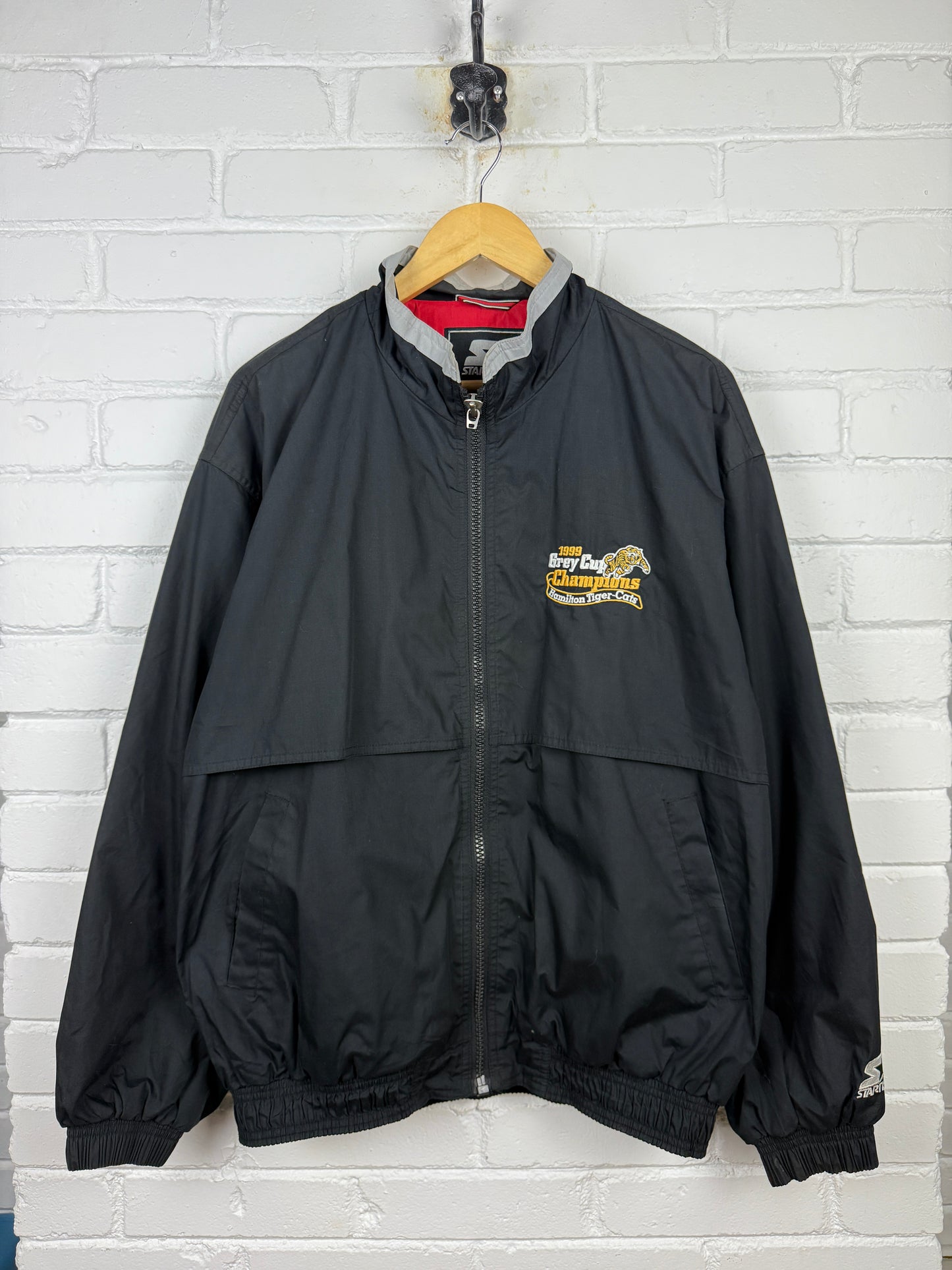 Vintage 90s Hamilton Tiger Cats Grey Cup Champions Embroidered Light Starter Jacket Size L