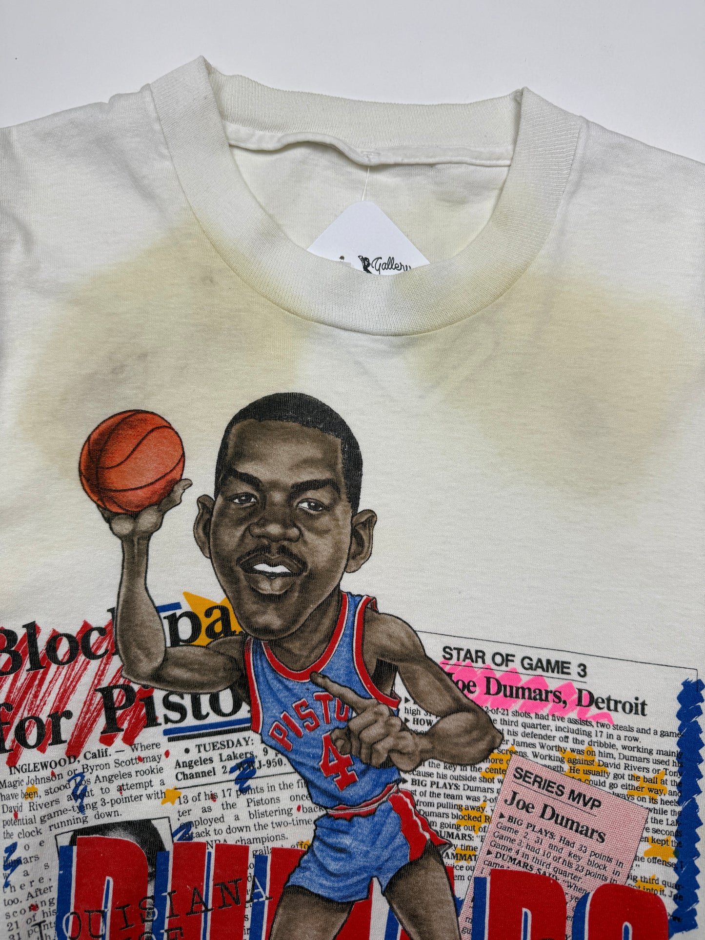 Vintage 1989 Joe Dumars #4 Detroit Pistons NBA Finals MVP Caricature Salem T Shirt Size XS