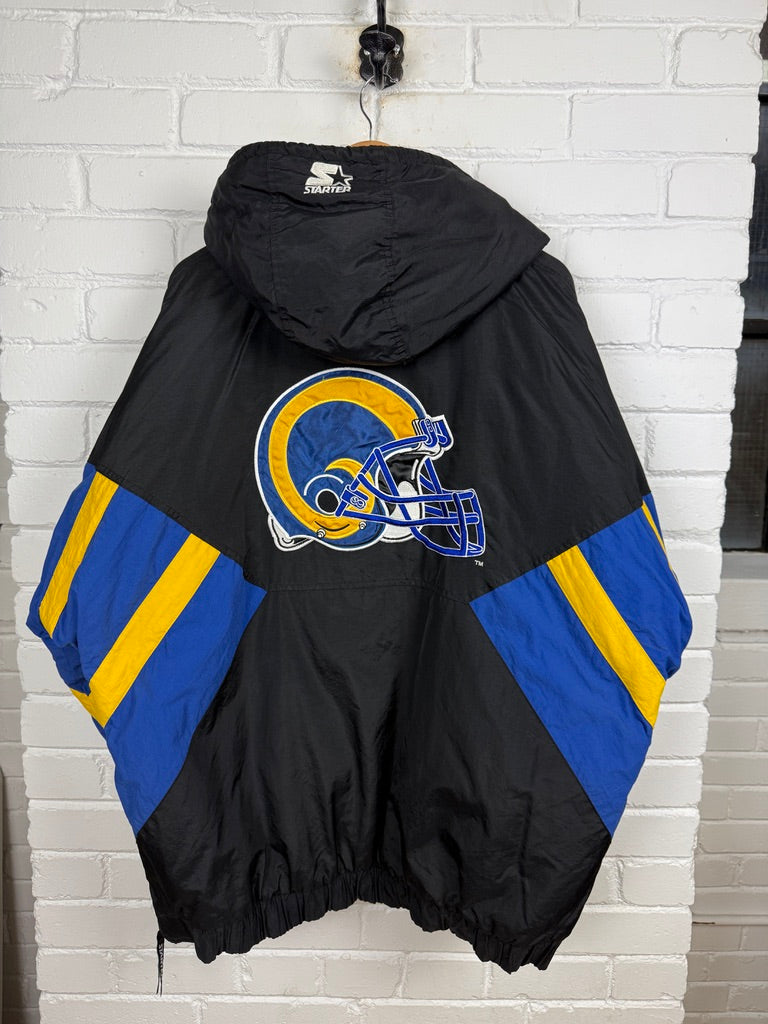 Vintage 90s St Louis Rams NFL Pro Line 1/2 Zip Starter Insulated Jacket Size XXL Black