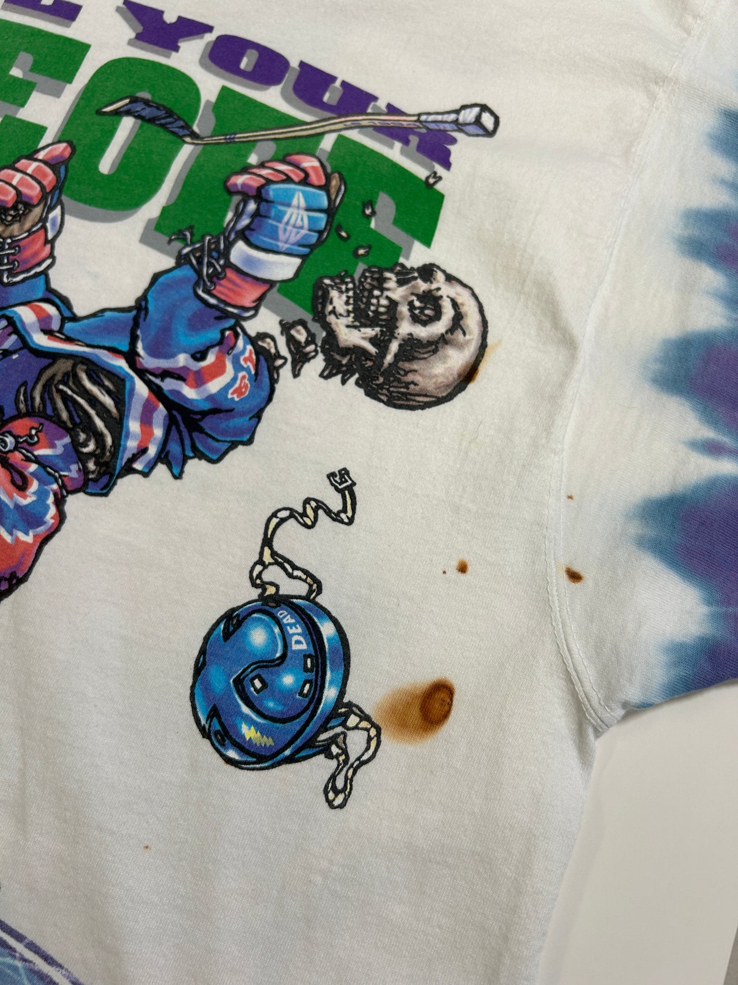 Vintage 1994 Grateful Dead Steal Your Face Off Liquid Blue Hockey Tie-Dye T-Shirt Size L 90s