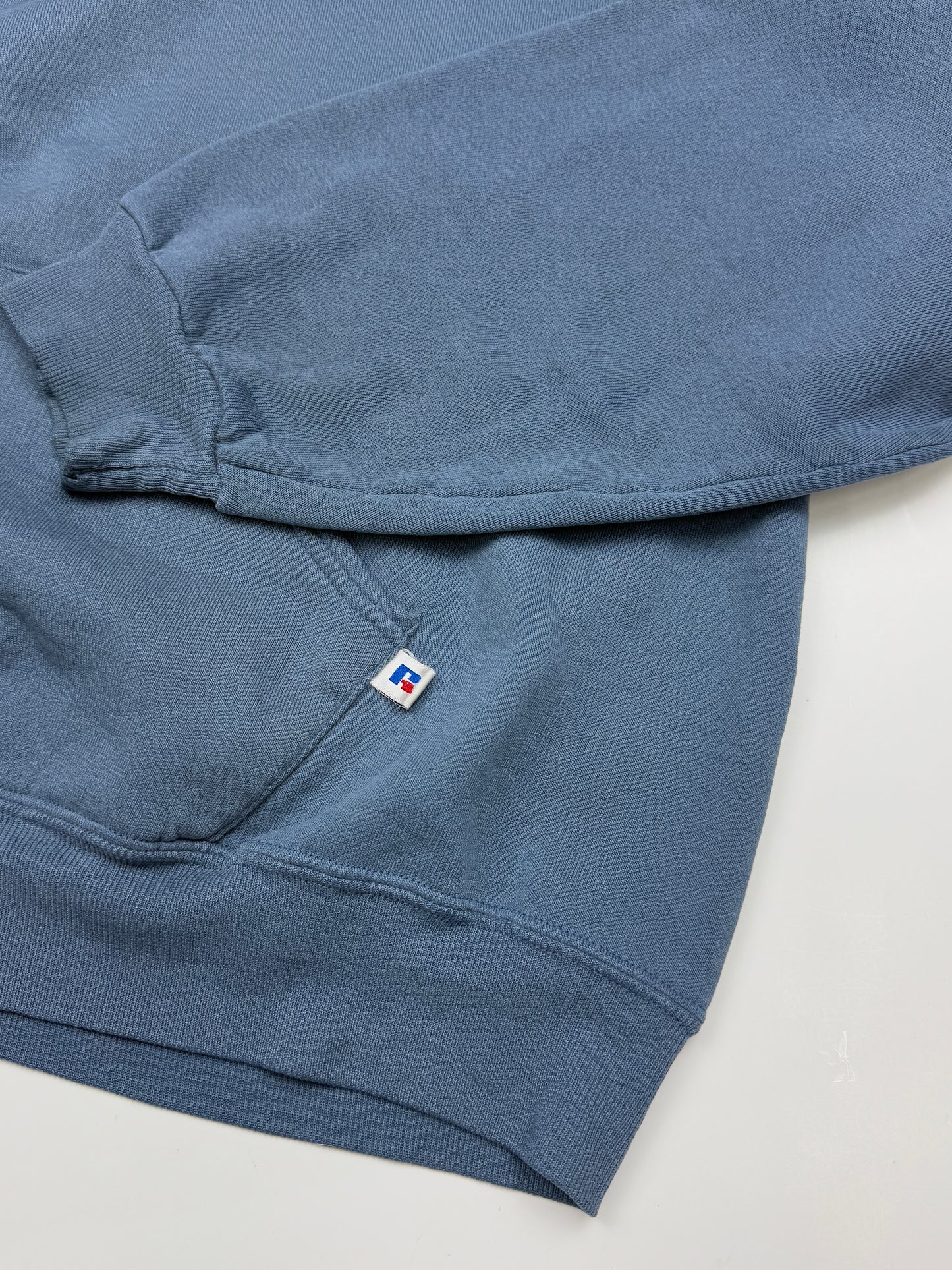 Vintage Russell Athletic Cropped Boxy Fit Blank Hooded Sweatshirt Size XXL Powder Blue