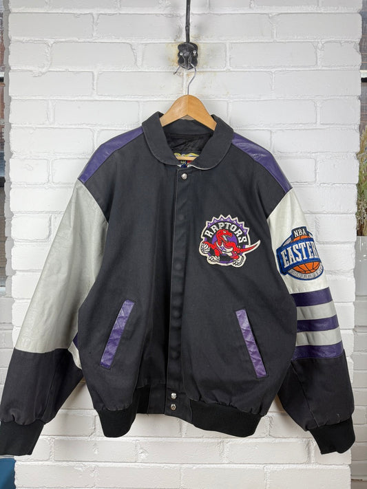 Vintage 90s Toronto Raptors Jeff Hamilton Leather Bomber Stitched Jacket Size XL
