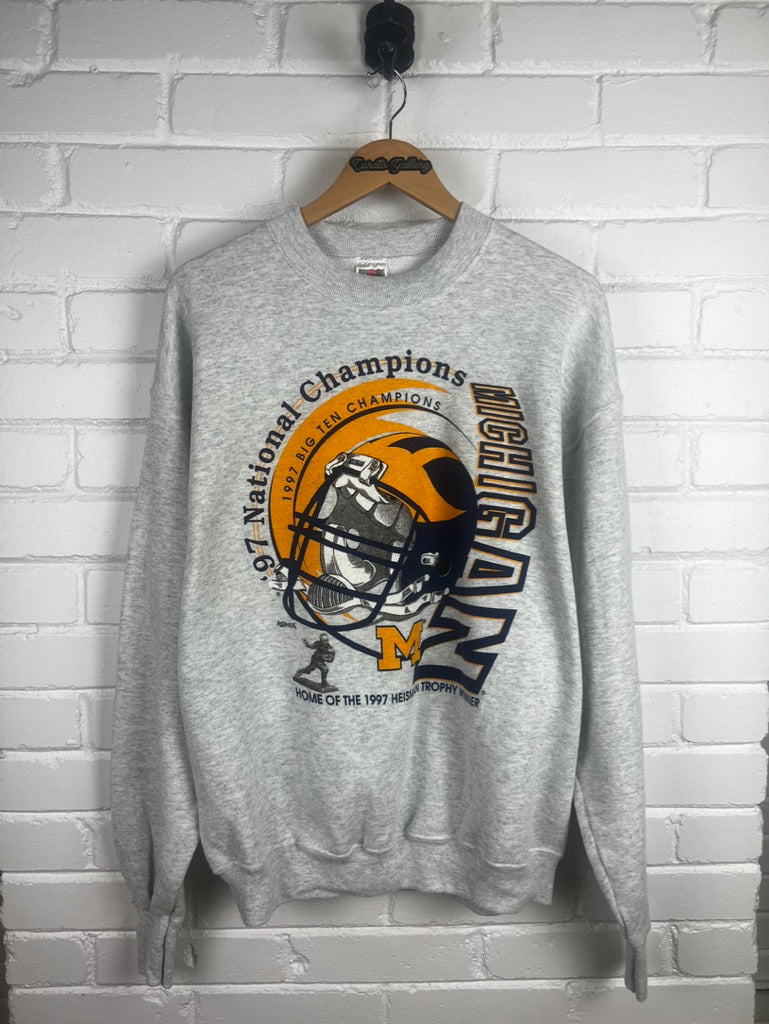 Vintage 1997 Michigan Wolverines Big 10 Champs Heisman Trophy Winner Sweatshirt Size L 90s