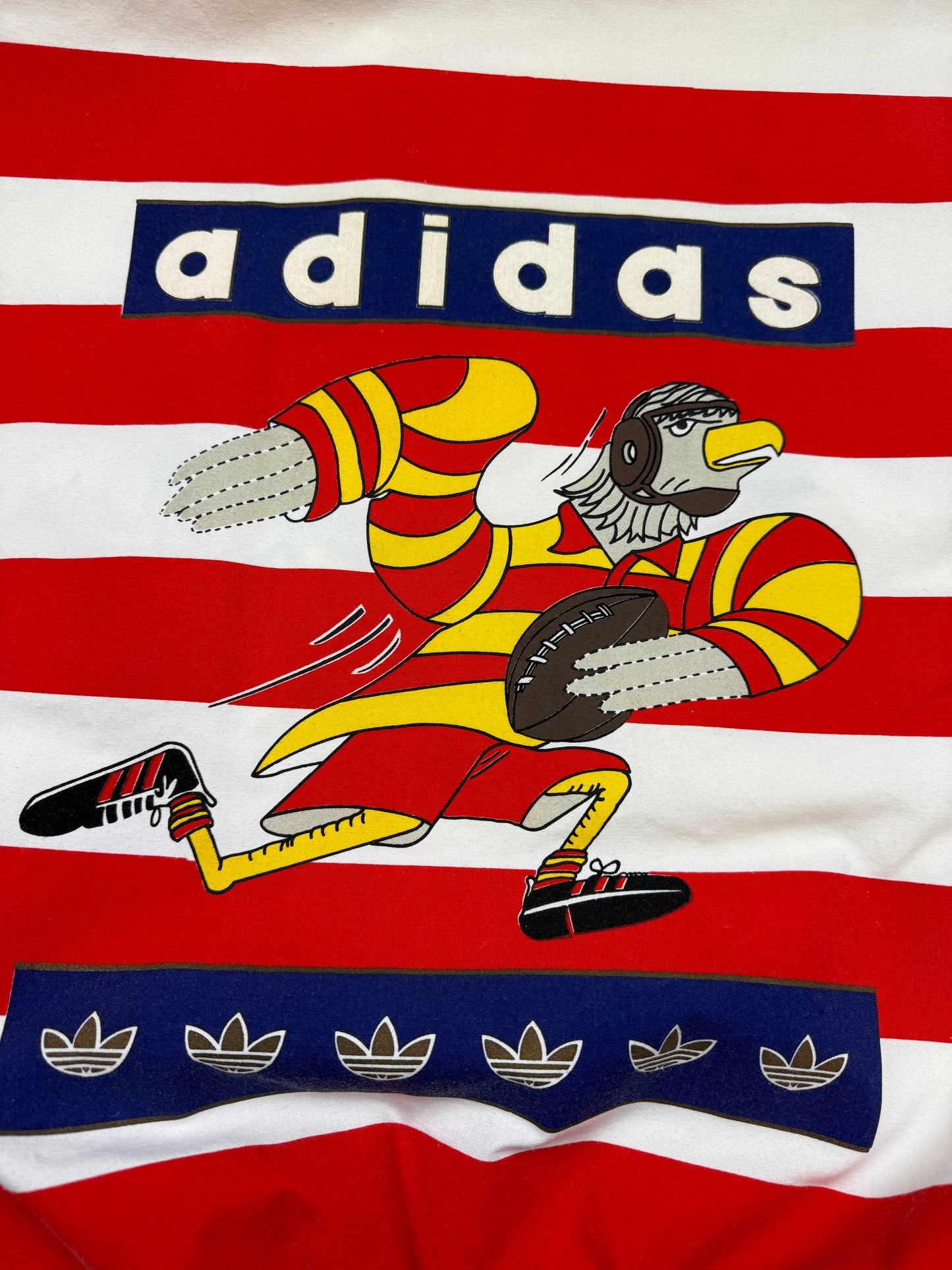 Vintage 80s Adidas USA Rugby Striped Bald Eagle Tre Foil Collared Sweatshirt Size XL