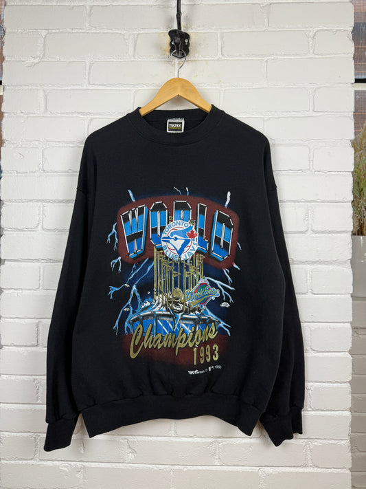 Vintage 1993 Toronto Blue Jays World Series Champs Lightning Trophy Graphic Crewneck Sweatshirt Size XL