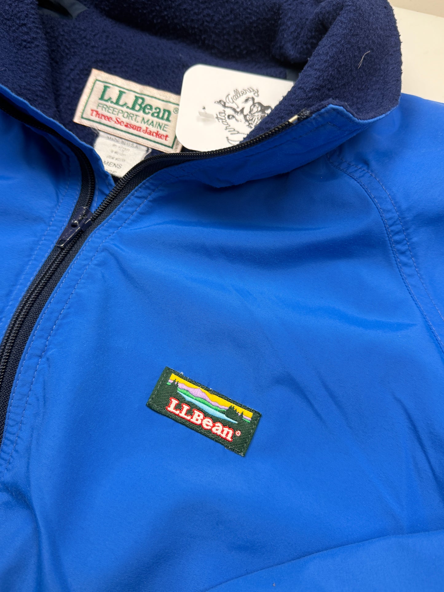 Vintage 90s LL Bean Three Season Fleece Cropped Lined Bomber Jacket Size L Blue