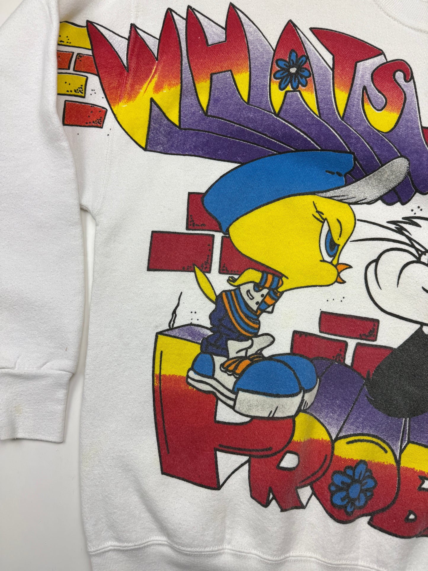 Vintage 1996 looney Tunes Tweety Bird Sylvestre Whats Your Problem? Sweatshirt Size L 90s