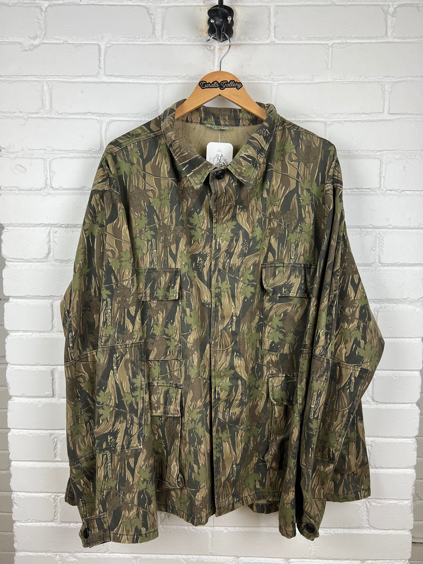 Vintage Smokey Branch Camo Hunting Button Up Light Overcoat Jacket Size XXXL