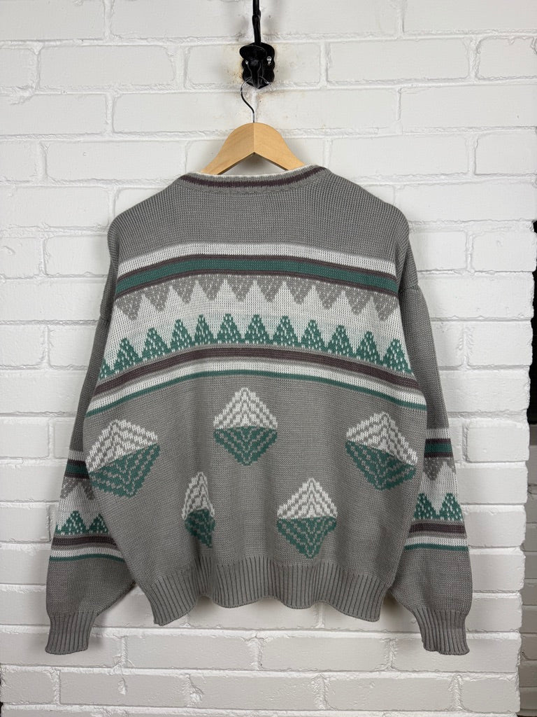 Vintage Town Craft Abstract Argyle Print Acrylic Knit Sweater Size L Made USA