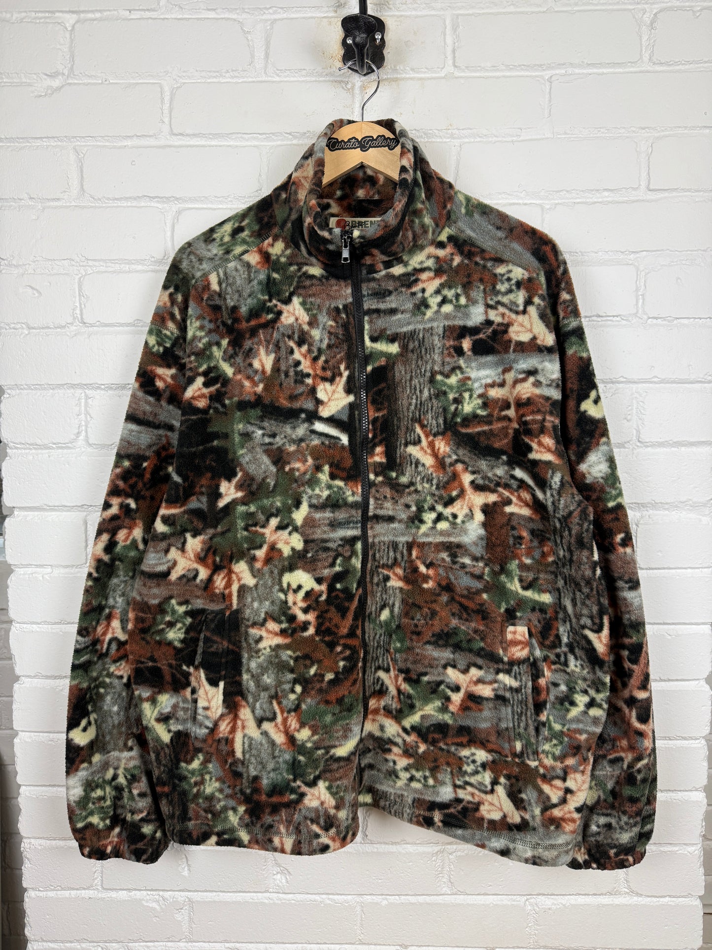 Vintage Brents Tree Camo All Over Print Fleece Full Zip Sweater Size L