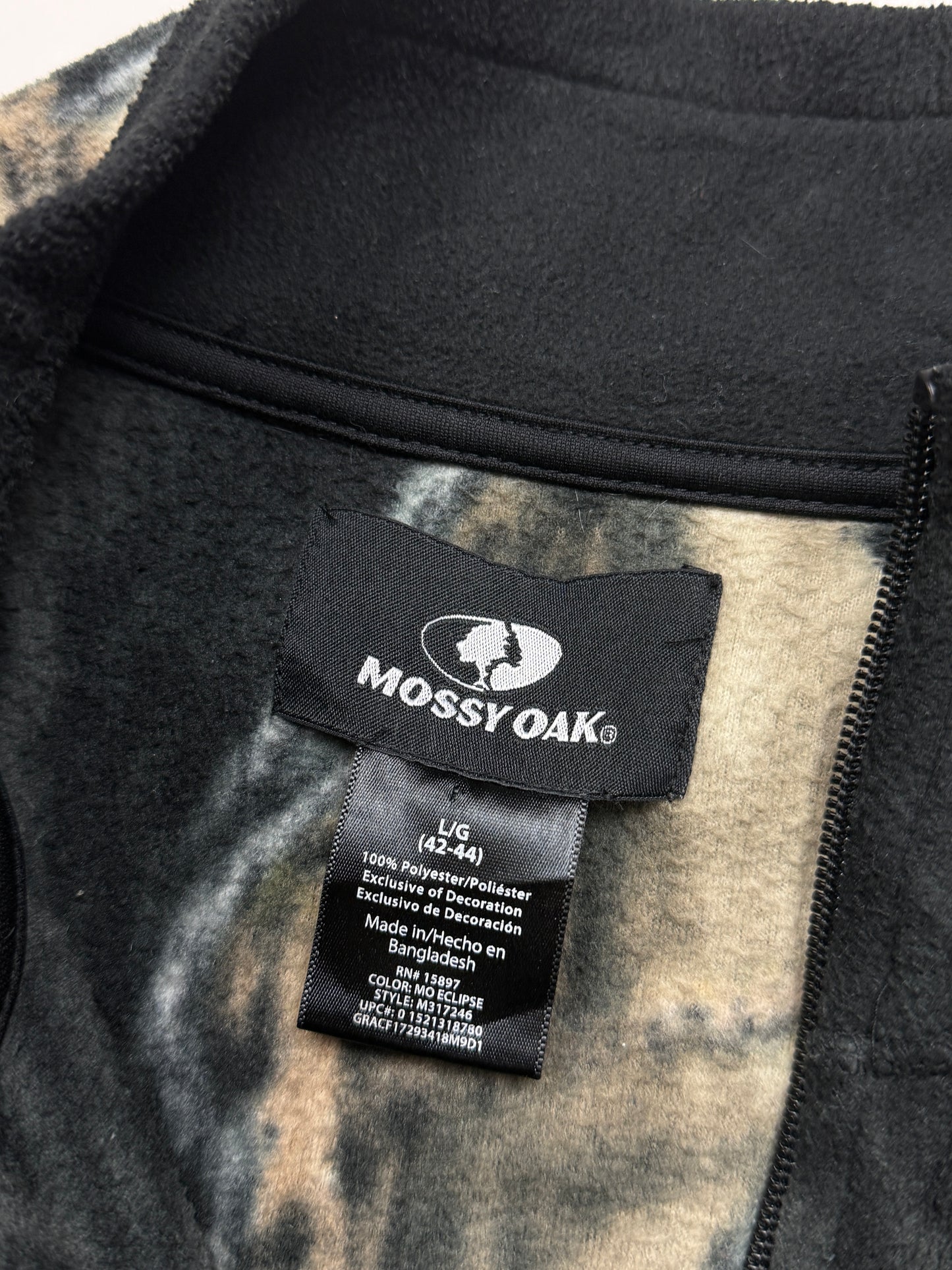 Mossy Oak Tree Camo Embroidered Logo AOP Fleece Full Zip Sweater Size L