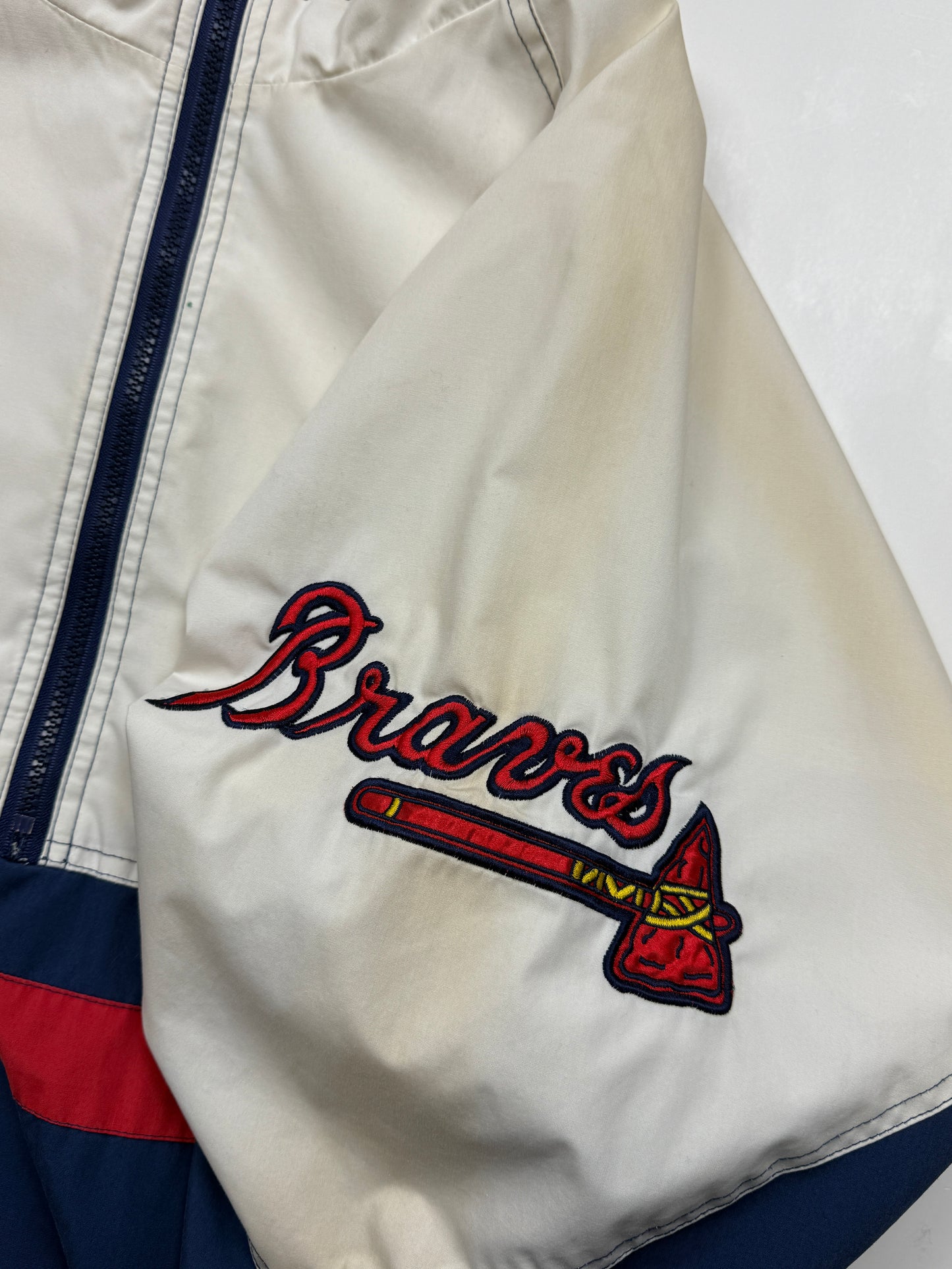 Vintage 90s Atlanta Braves MLB Starter Shoulder Patches 1/2 Zip Windbreaker Jacket Size XL