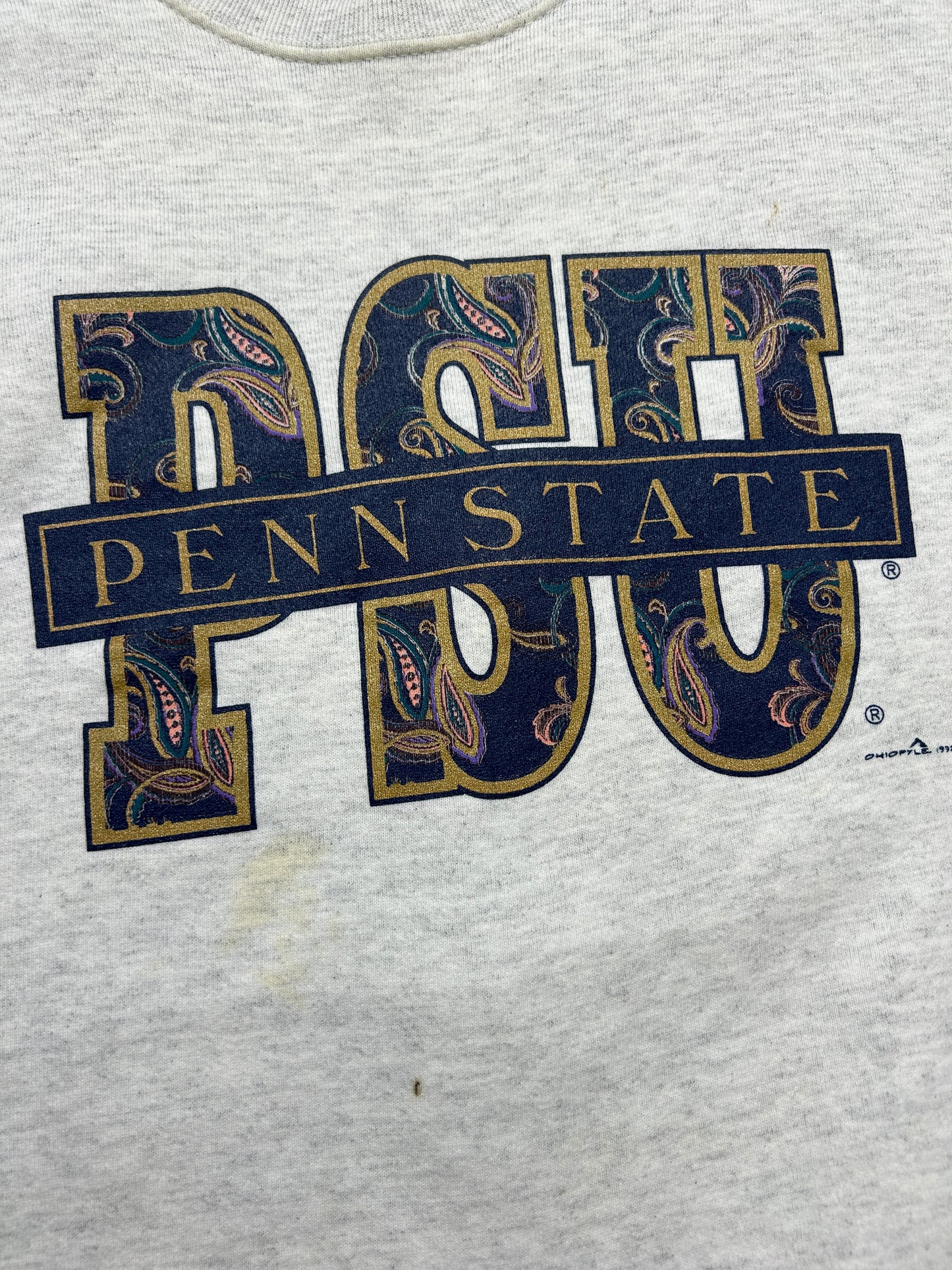 Vintage 1992 Penn State Nittany Lions Paisley Print Front & Back Graphic Sweatshirt Size XL 90s