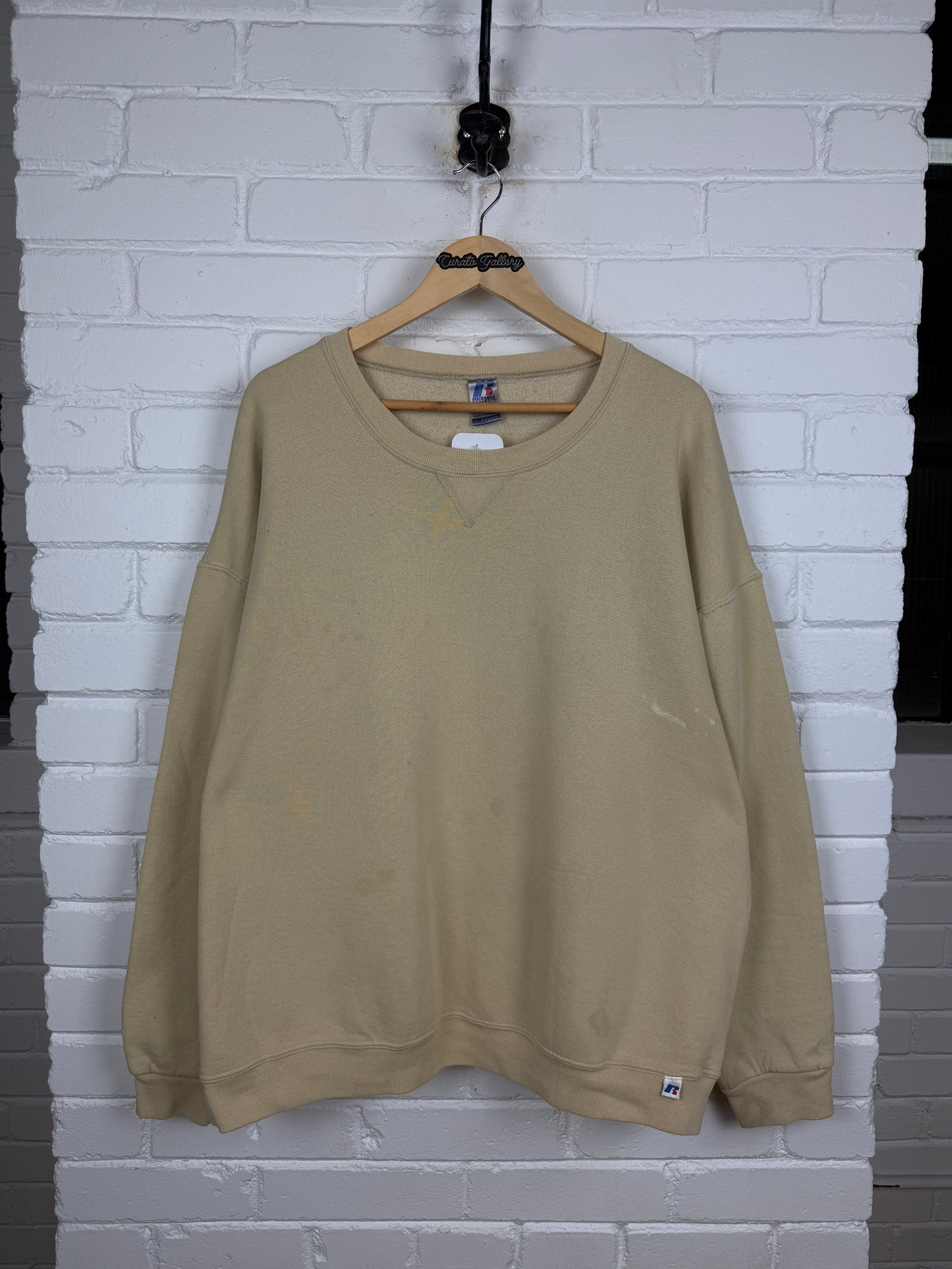 Russell Athletic Boxy Fit Blank Crewneck Sweatshirt Size XXL Cream