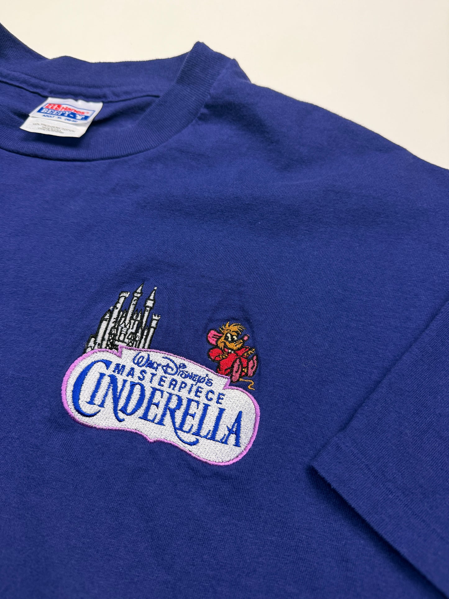 Vintage 90s Masterpiece Cinderella Disney Embroidered Movie Promo T Shirt Size XL
