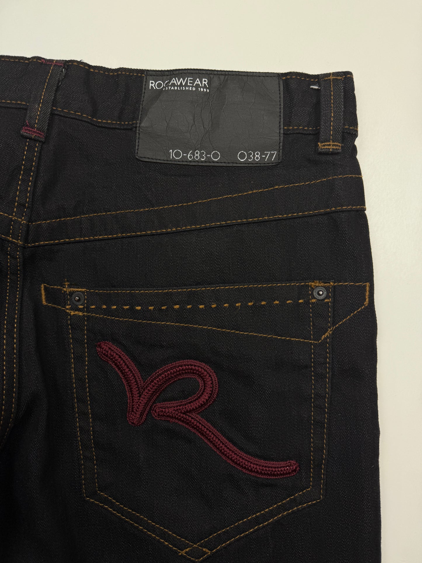 Vintage Y2K Rocawear Embroidered Back Pocket Black Denim Pants Size 36W