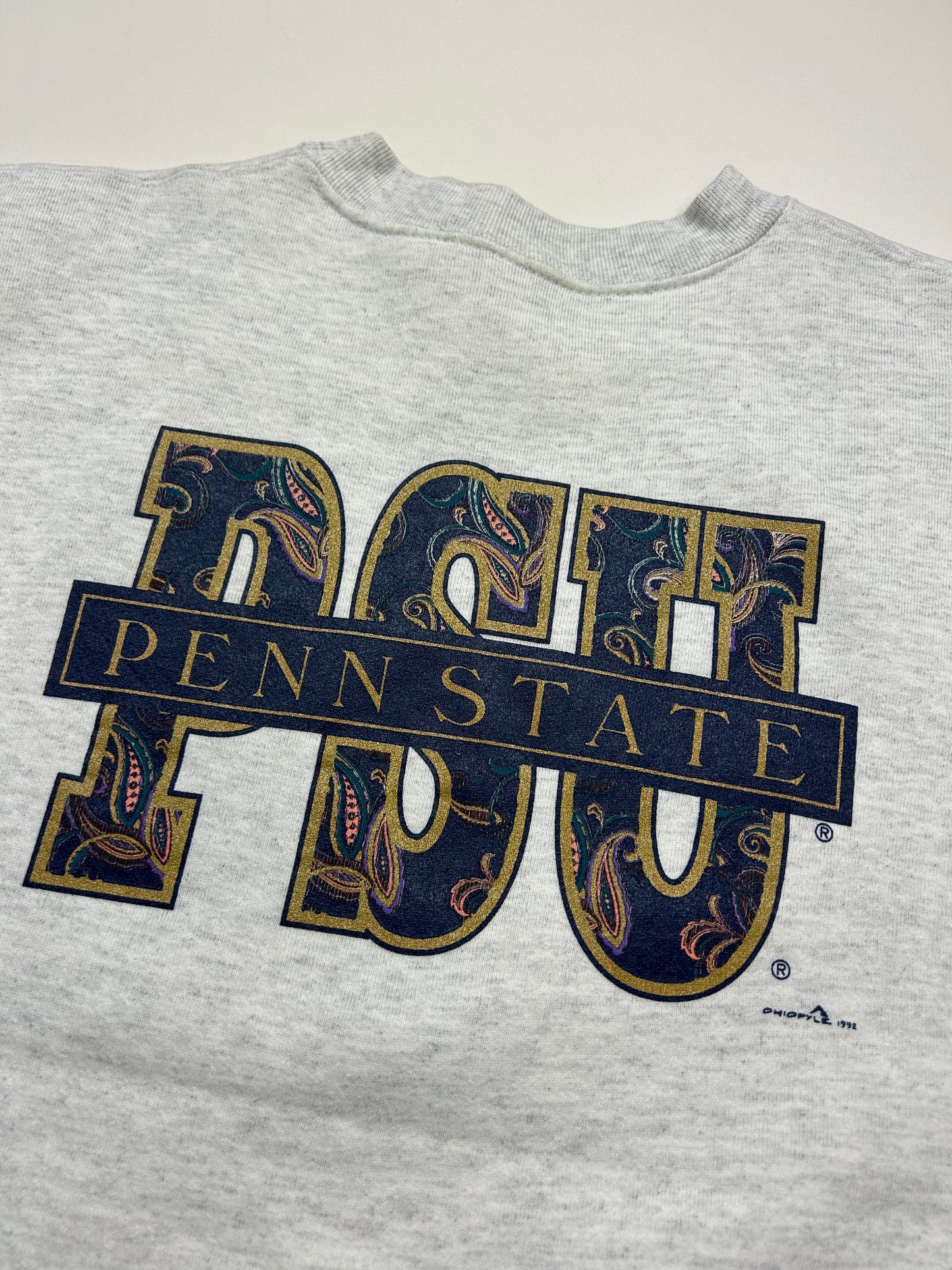 Vintage 1992 Penn State Nittany Lions Paisley Print Front & Back Graphic Sweatshirt Size XL 90s