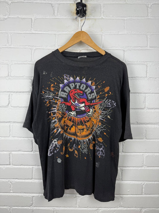 Vintage 90s Toronto Raptors Exploding Basketball Ravens Graphic T Shirt Size L