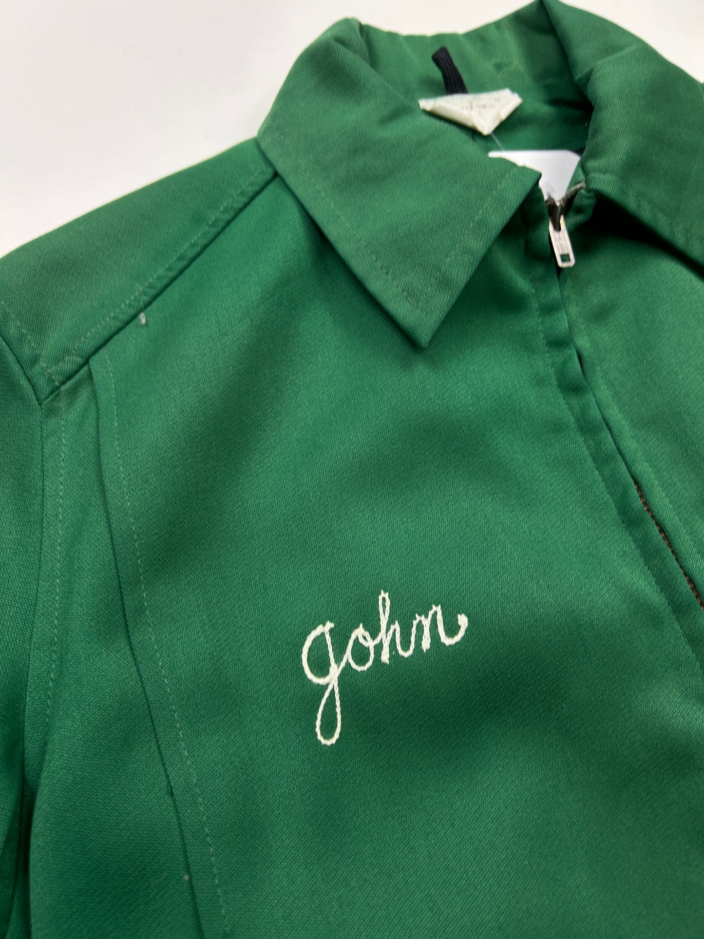 Vintage 70s/80s Bear Fax Chain Stitched Mechanic Style Light Jacket Size M Green