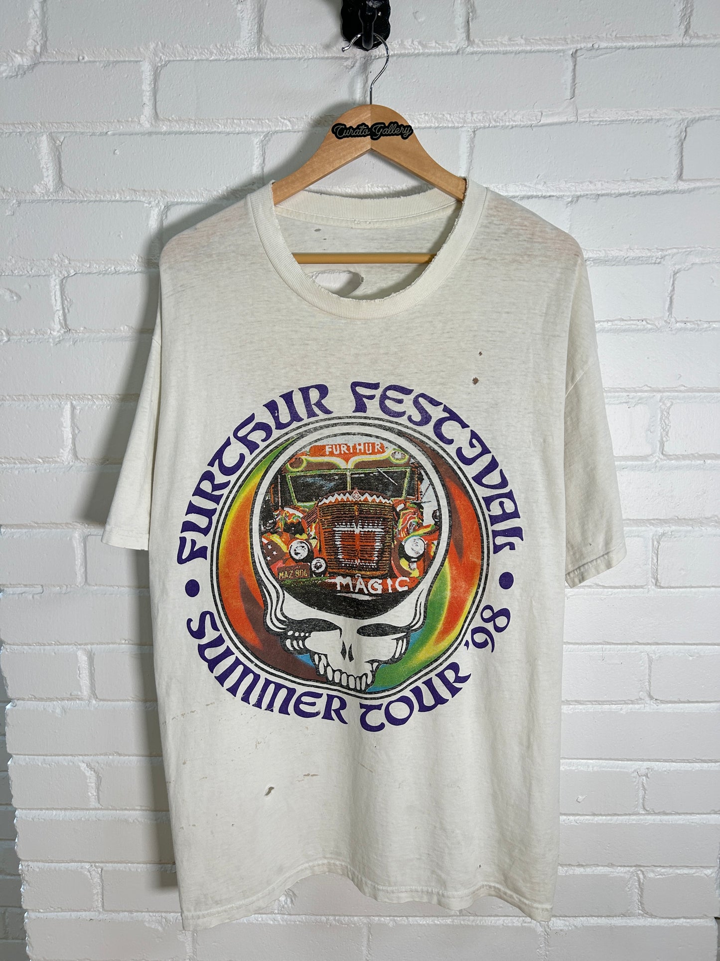 Vintage 1998 Grateful Dead Furthur Festival Summer Tour Skull Music T-Shirt Size XL 90s