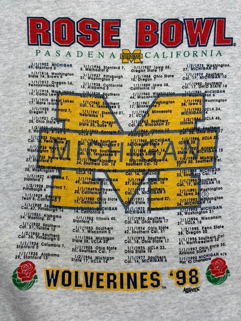 Vintage 1998 Michigan Wolverines Rose Bowl Big Ten Champs Football Sweatshirt Size XL 90s