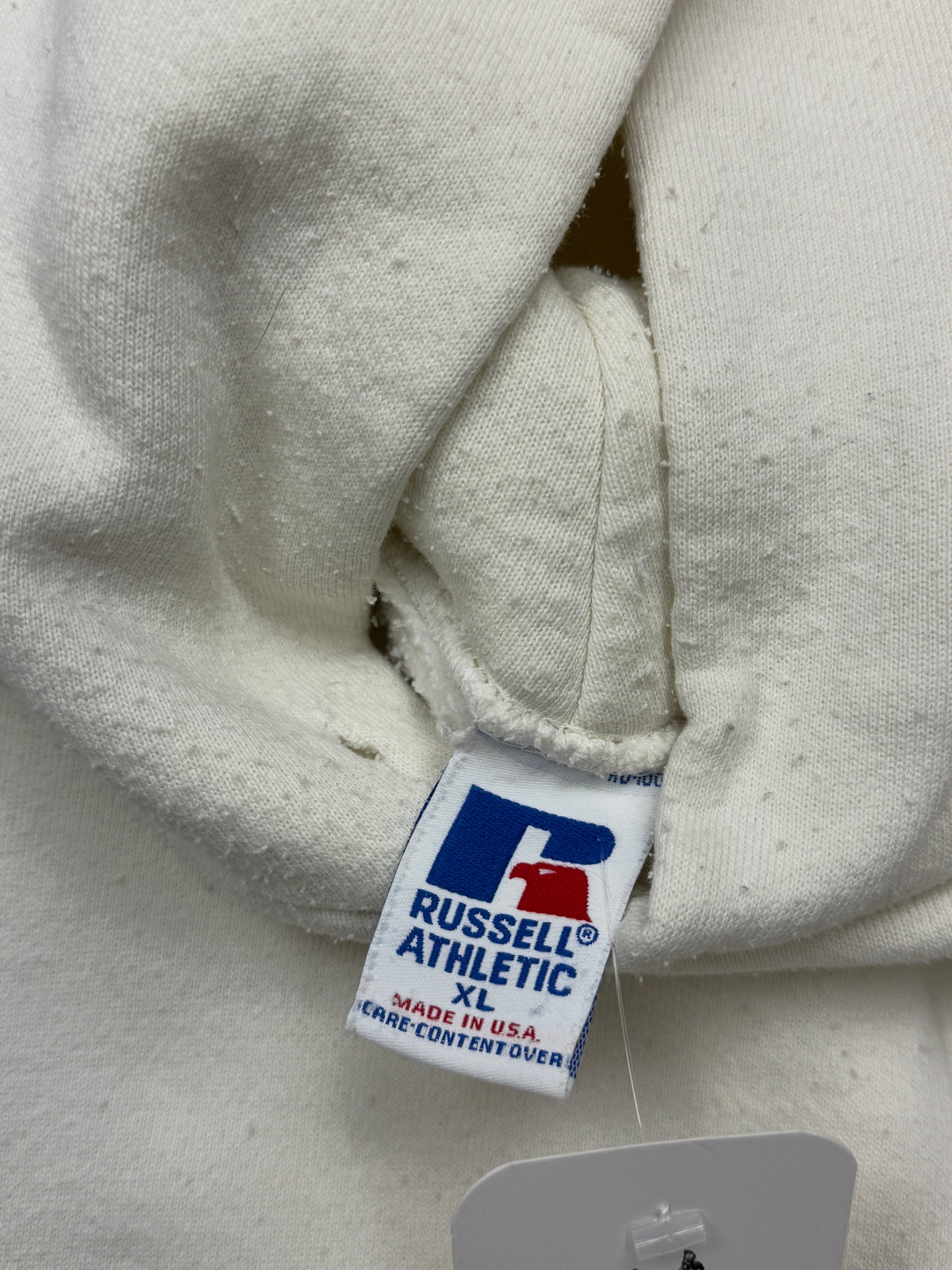 Vintage Russell Athletic Cropped Boxy Fit Blank Hooded Sweatshirt Size XL White
