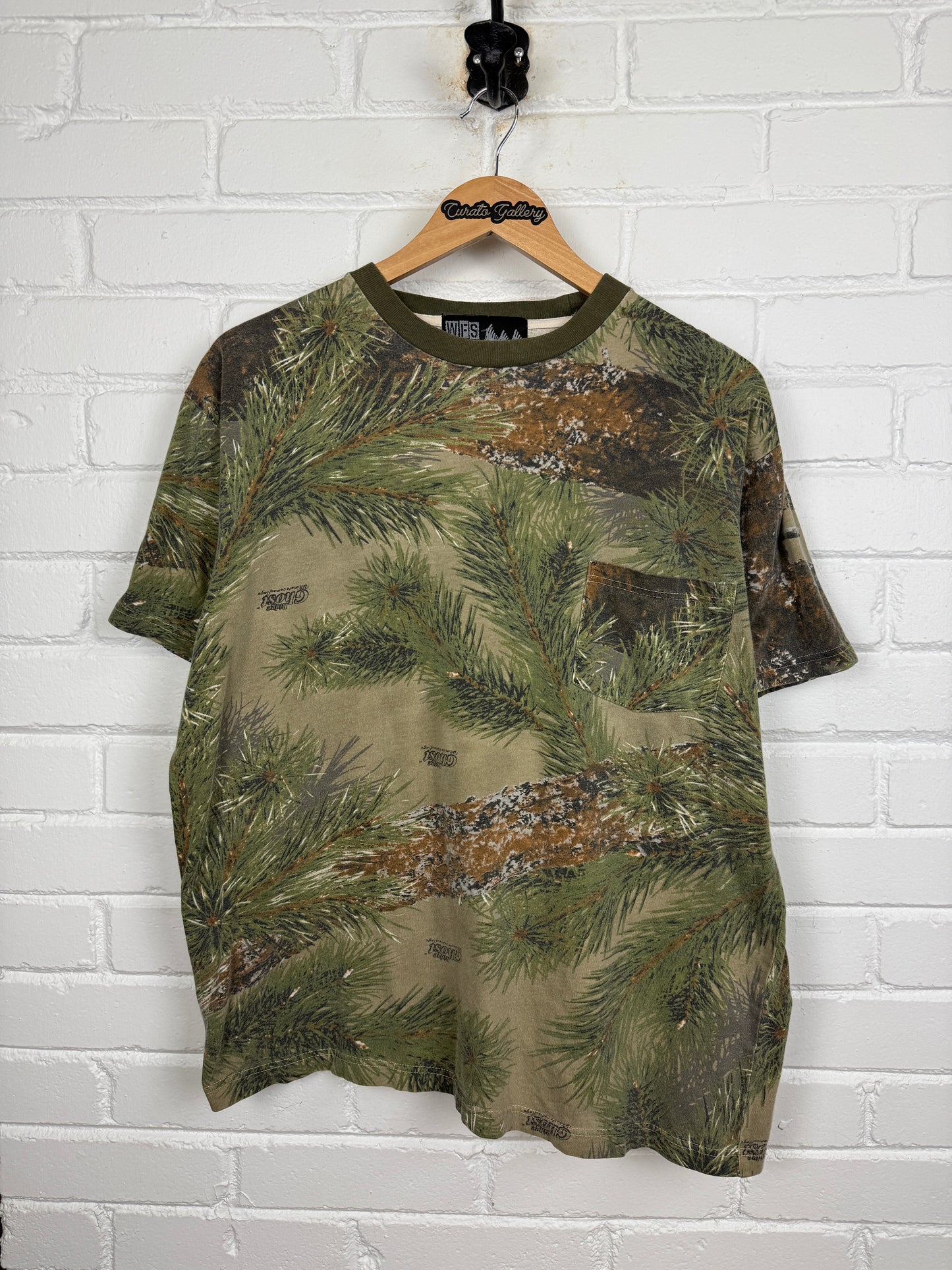 Vintage 90s WFS Element Gear Ridge Ghost Camo Cropped Boxy T Shirt Size L Camoflauge