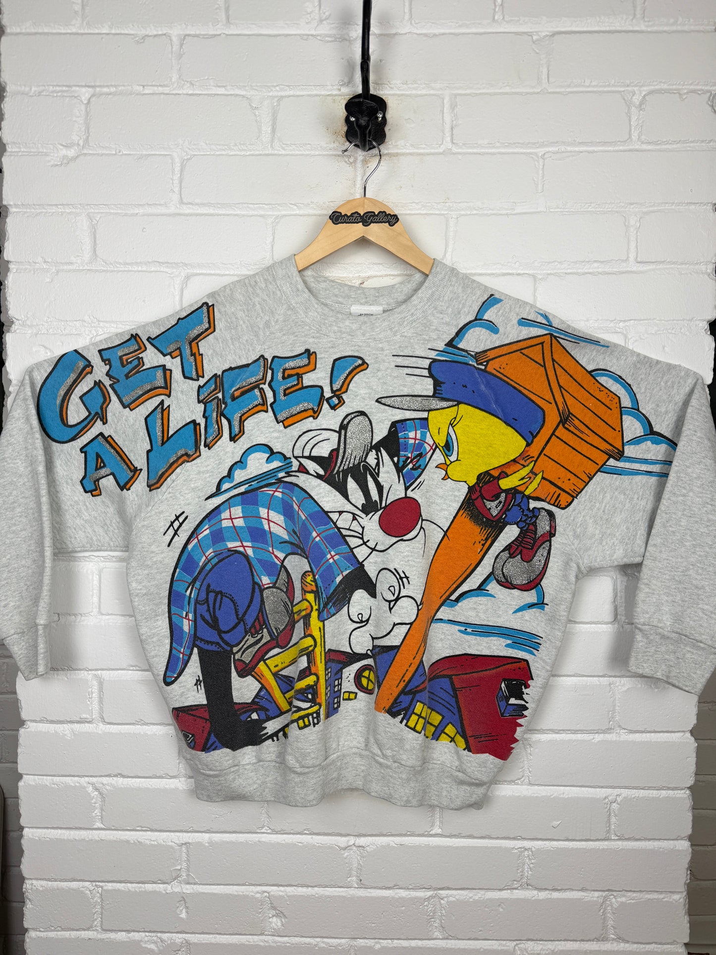 Vintage 1996 Looney Tunes Tweety Bird And Sylvestre Get A Life All Over Print Sweatshirt Size XL 90s