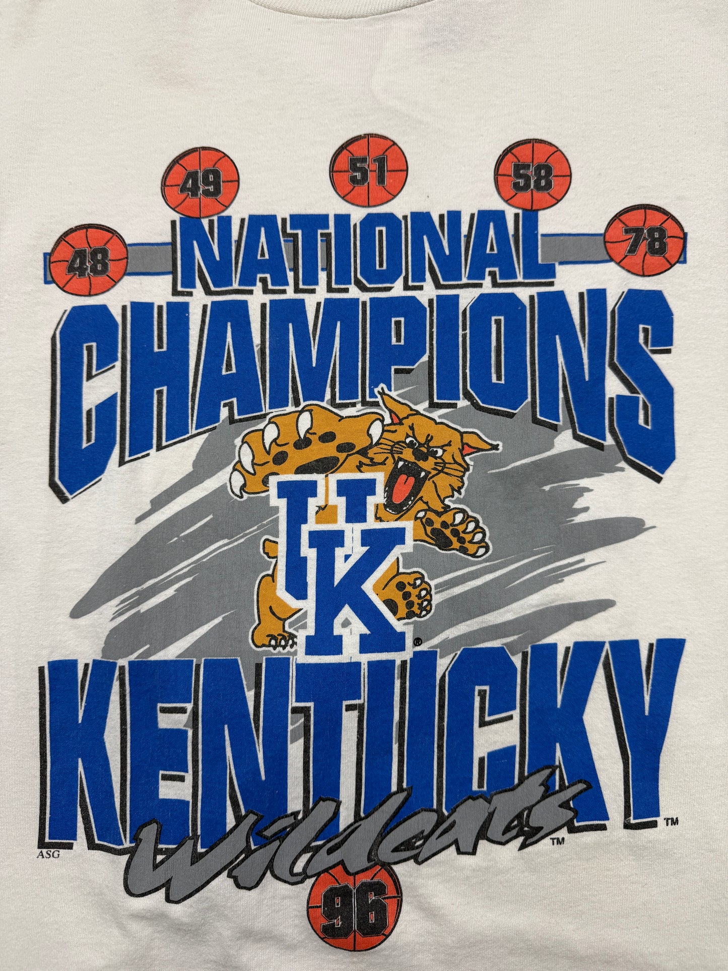 Vintage 1996 Kentucky Wildcats UK National Champs NCAA Basketball T Shirt Size L 90s