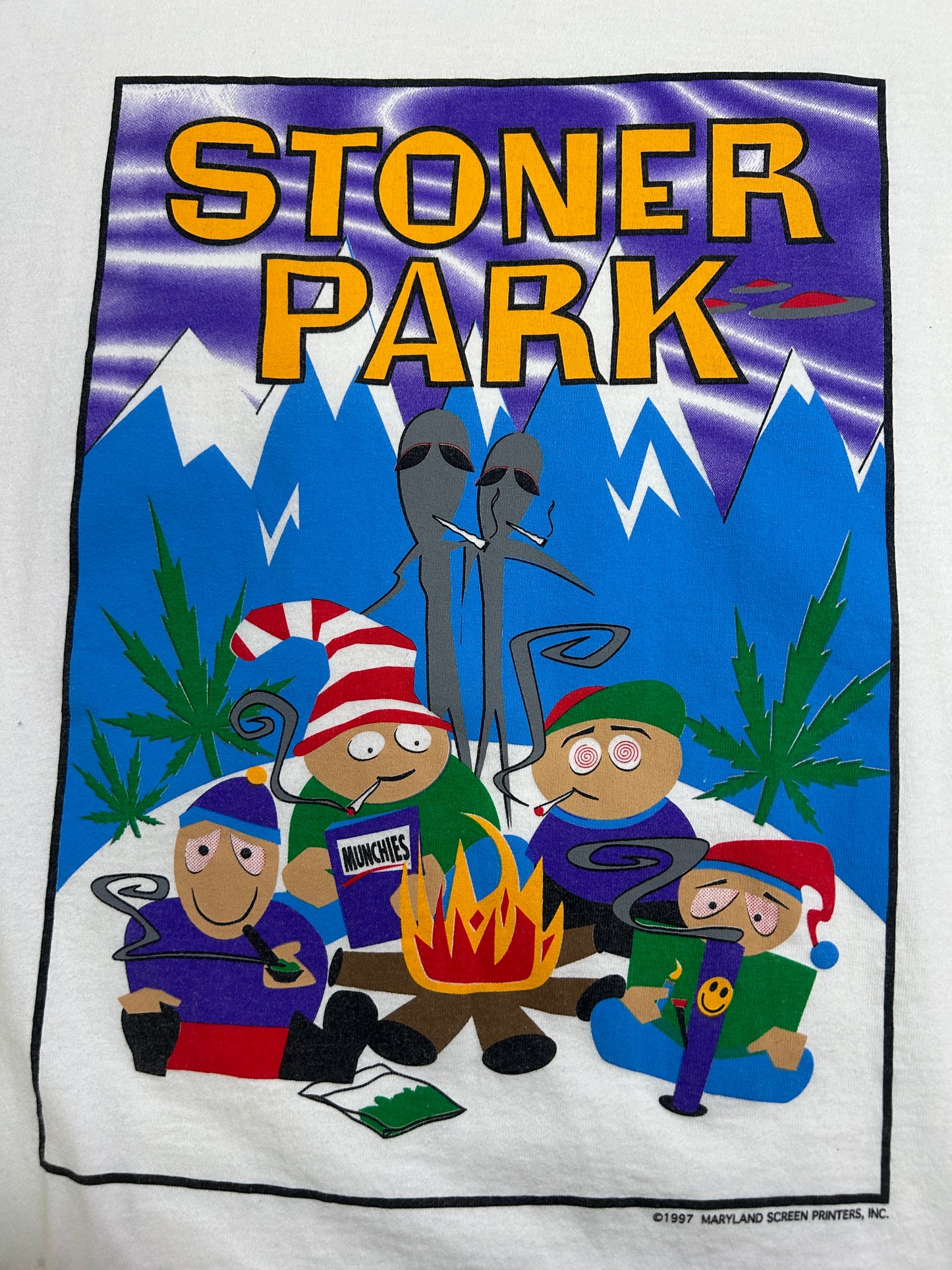 Vintage 1997 Stoner Park Weed Marijuana South Park Cartoon Parody T-Shirt Size XL90s