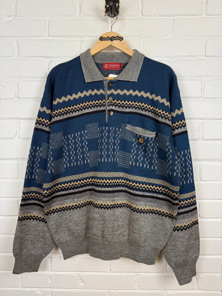 Vintage Lawman Classics 1/4 Button Collared Knit Sweater Size XL