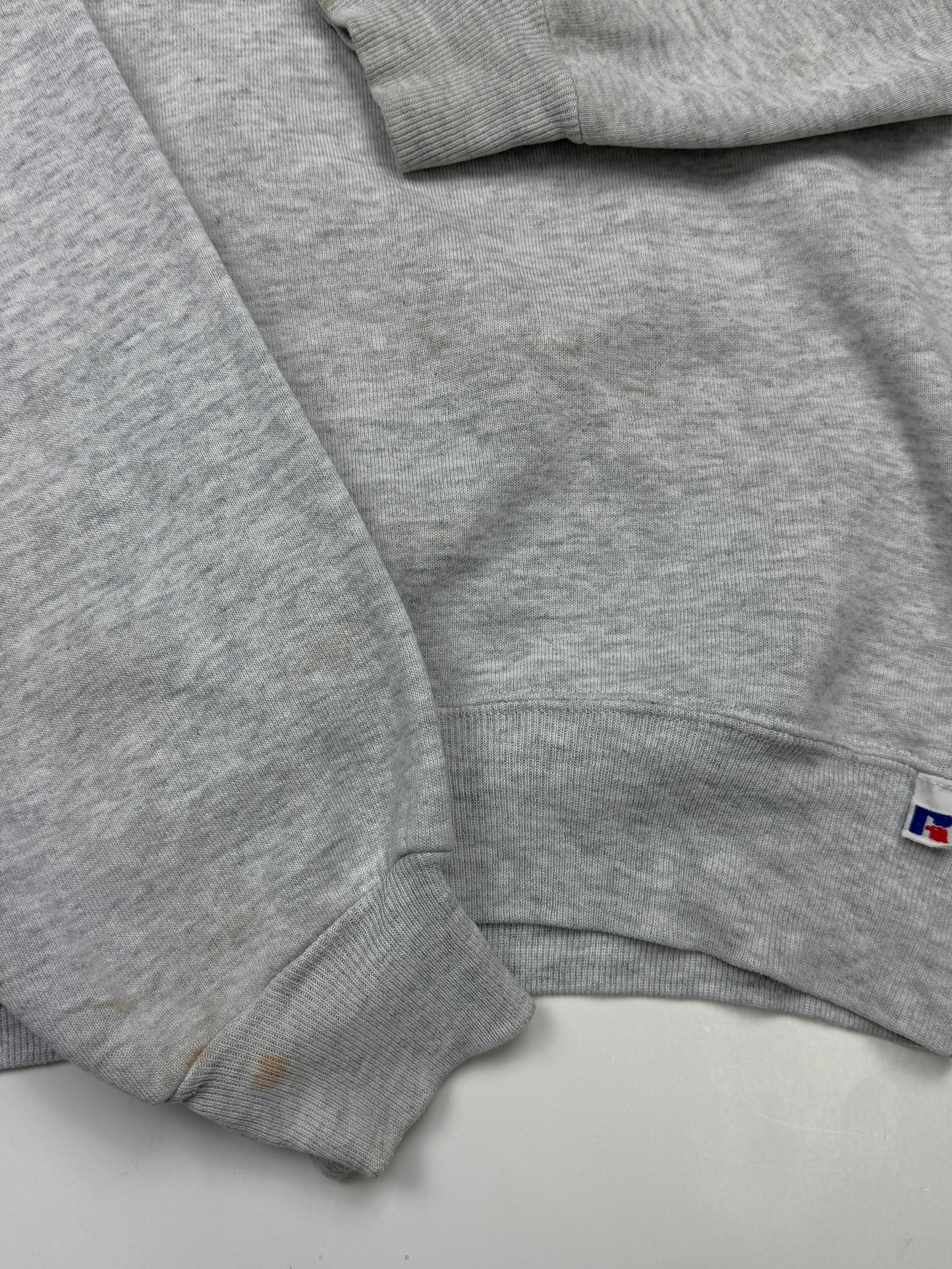 Vintage 90s Russell Athletic Cropped Boxy Fit Blank Crewneck Sweatshirt Size L Heather Gray