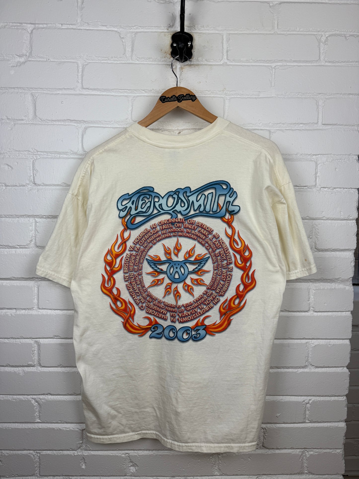 Vintage 2003 Aerosmith Rock And Roll Flames Tour Band T Shirt Size XL