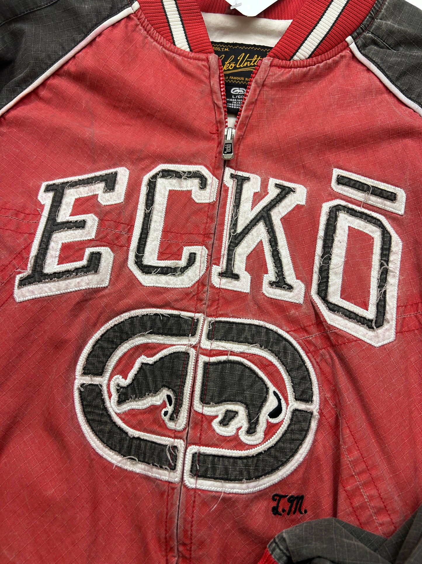 Vintage Y2K Ekko UNLTD Stitched Logo Two Tone Bomber Jacket Size L