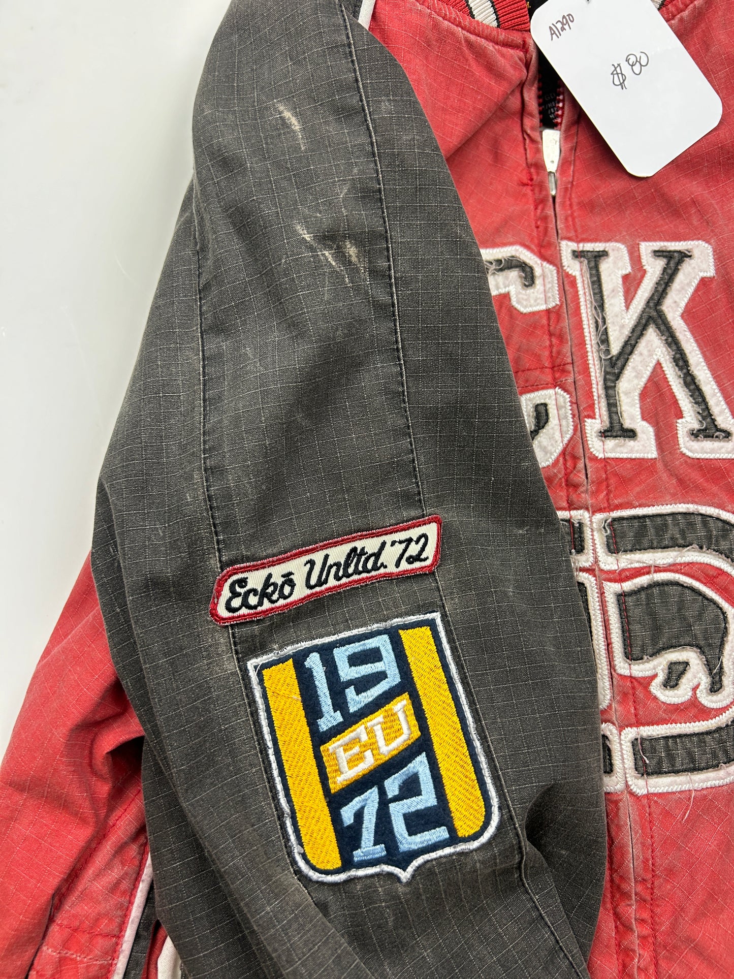 Vintage Y2K Ekko UNLTD Stitched Logo Two Tone Bomber Jacket Size L