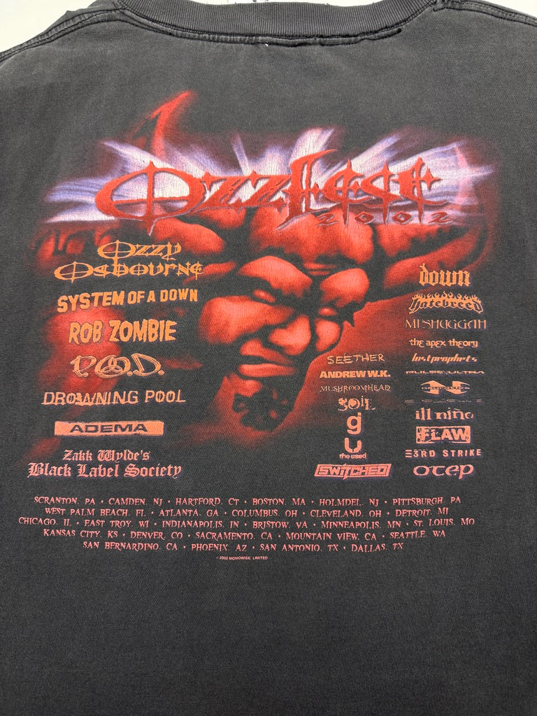 Vintage 2002 Ozzfest Ozzy Osbourne Rob Zombie SOAD Festival Music Band T Shirt Size XXL
