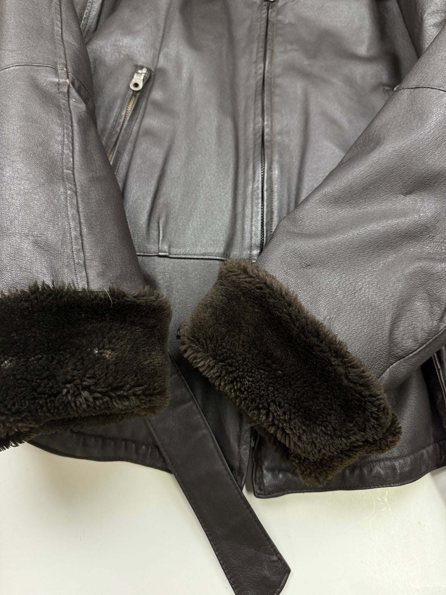 Vintage 90s Dimension Leather Faux Sherling Leather Bomber Jacket Size XL