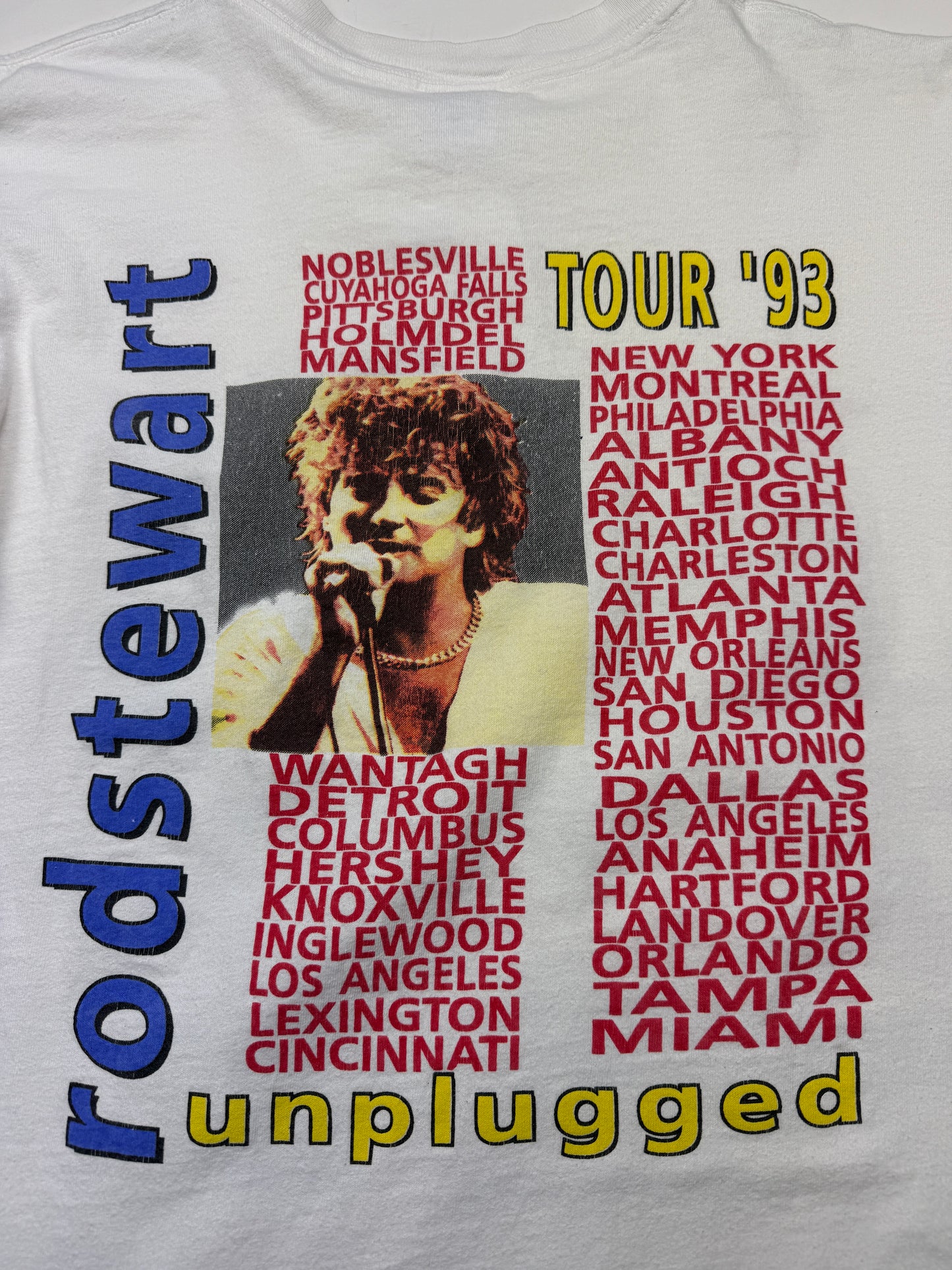 Vintage 1993 Rod Stewart Unplugged Tour Parking Lot Band Music T Shirt Size L 90s