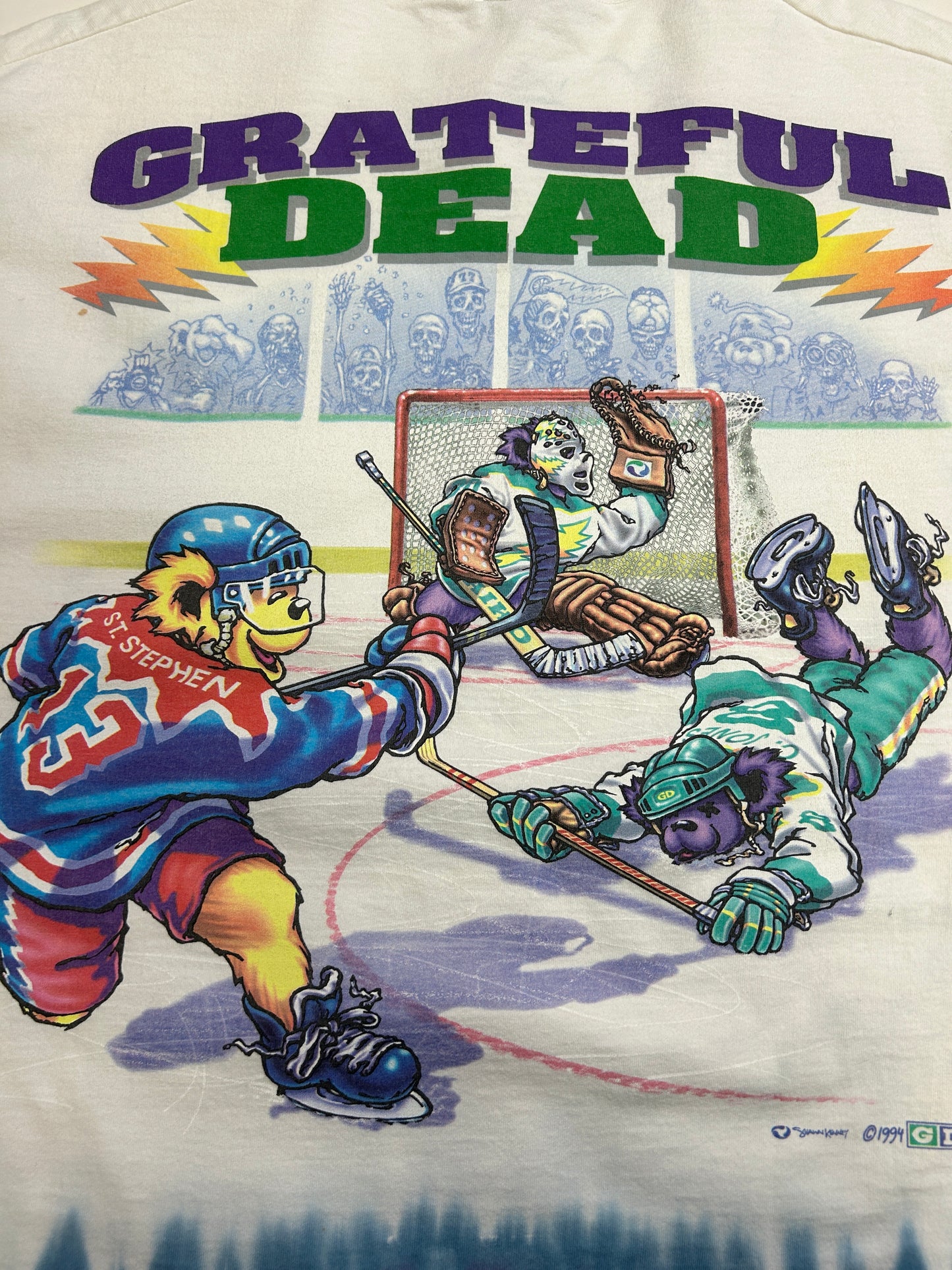 Vintage 1994 Grateful Dead Steal Your Face Off Liquid Blue Hockey Tie-Dye T-Shirt Size L 90s