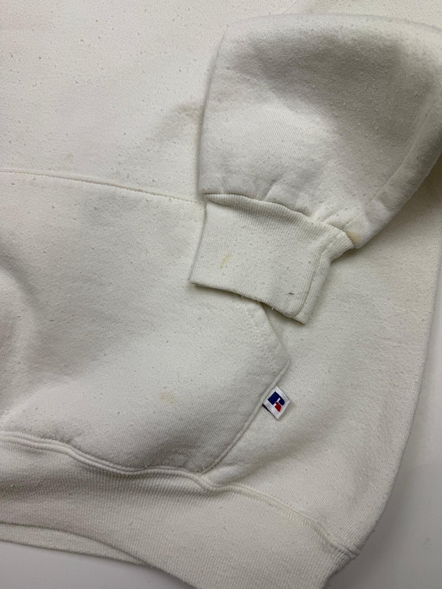 Vintage Russell Athletic Cropped Boxy Fit Blank Hooded Sweatshirt Size XL White