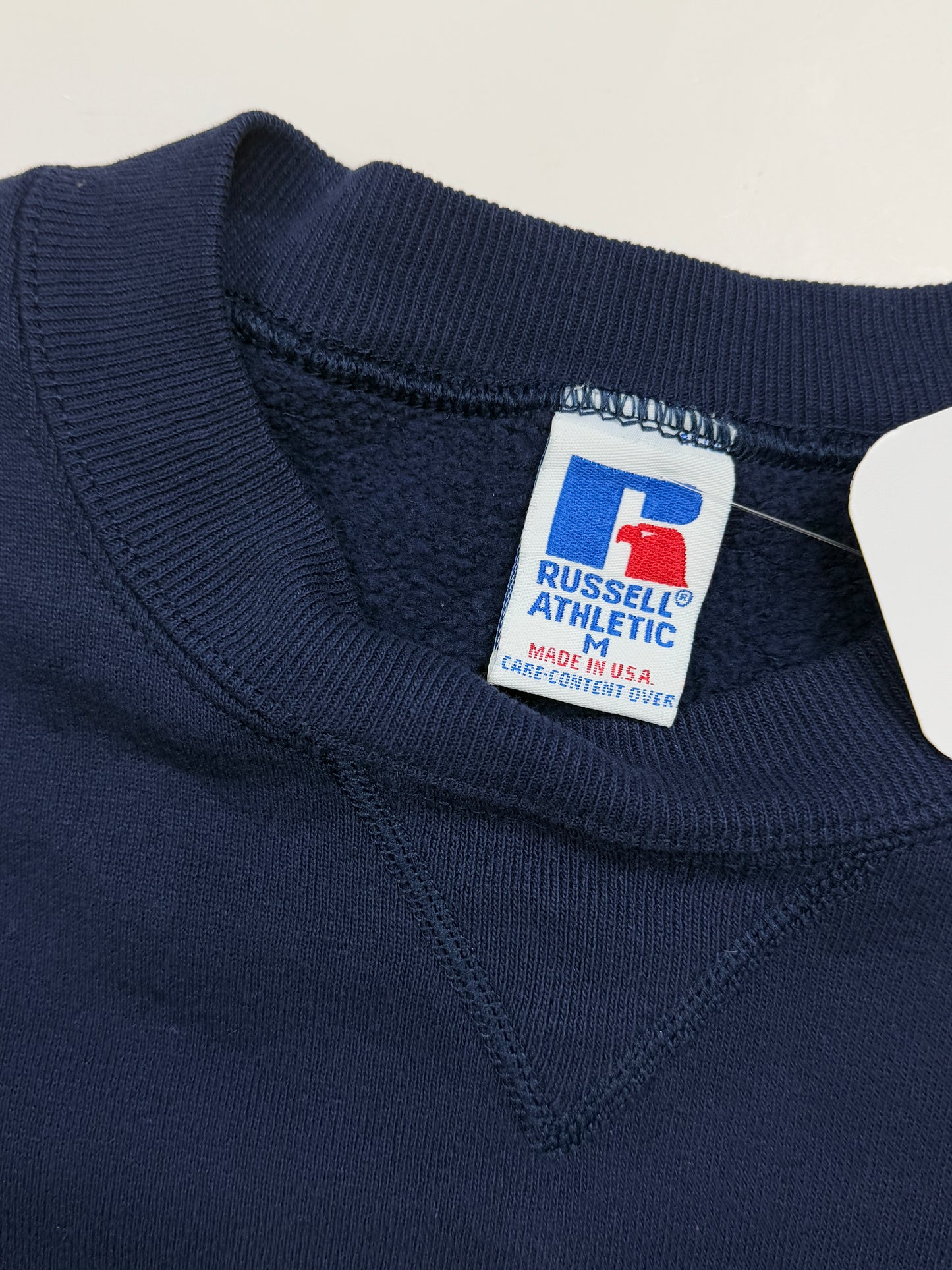 Vintage 90s Russell Athletic Blank Crewneck Sweatshirt Size M Navy Blue Made USA