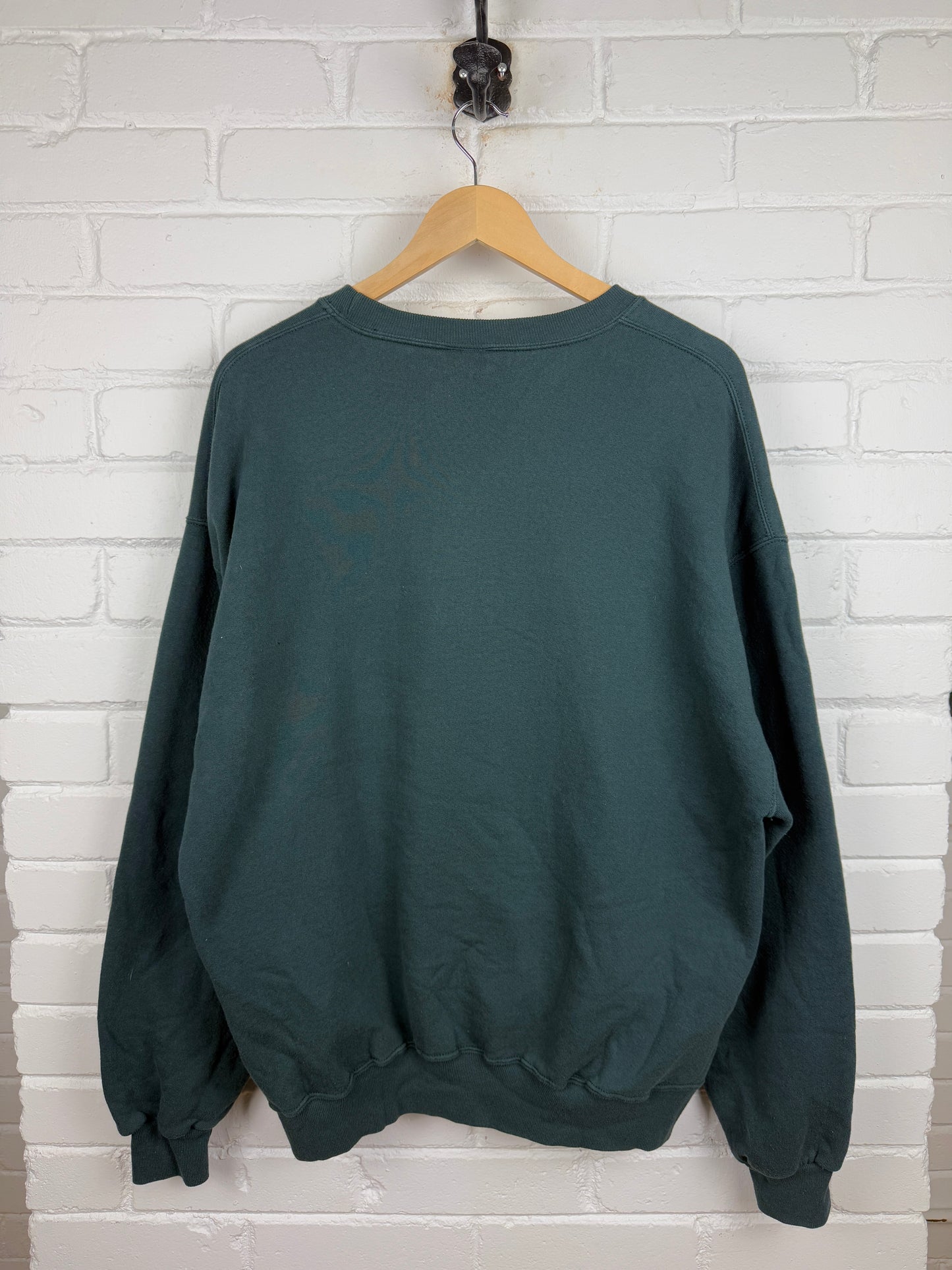 Vintage Russell Athletic Cropped Boxy Fit Blank Crewneck Sweatshirt Size XL Dark Blue Green