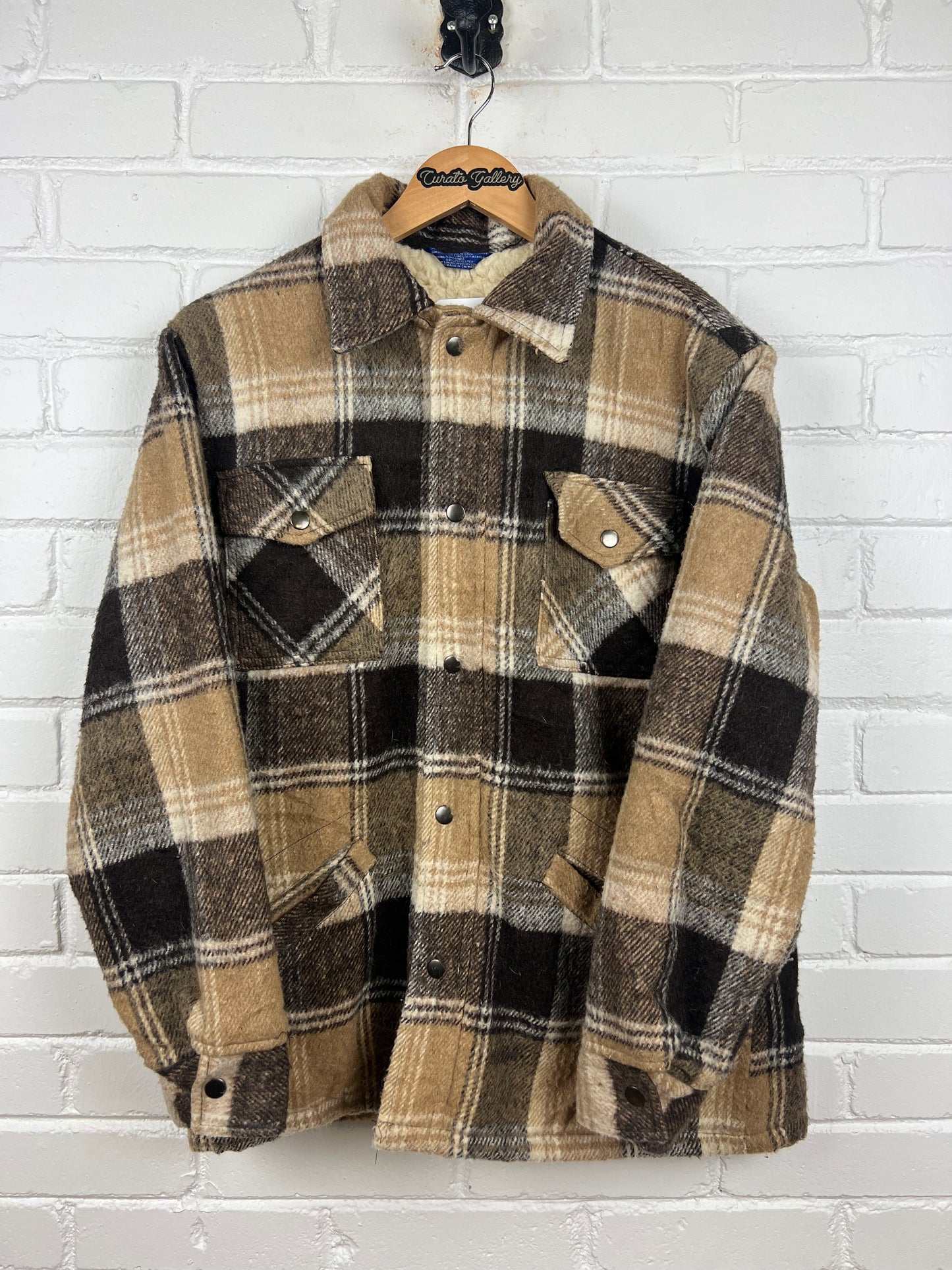 Vintage 80s Nothern Summit Sherpa Lined Plaid Overcoat Jacket Size M