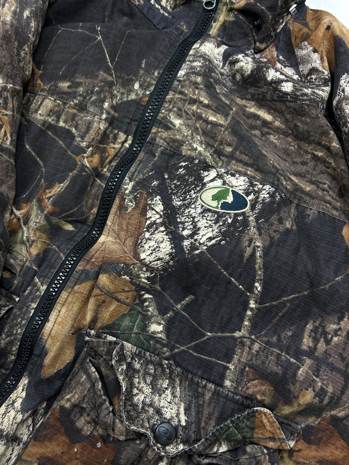 Mossy Oak Real Tree Camo Rip Stop Insulated Full Zip bomber Jacket Size XL Earth Tones